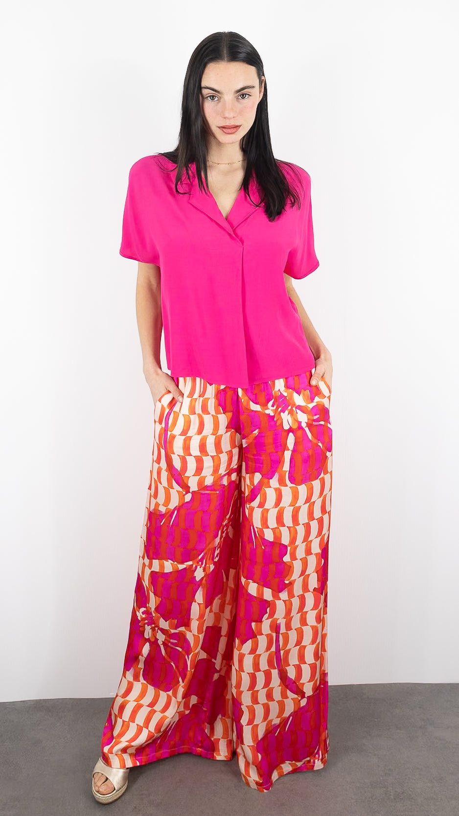 BLOUSE MANCHES COURTE ROSE FUSHIA CAROLINE BISS 1606