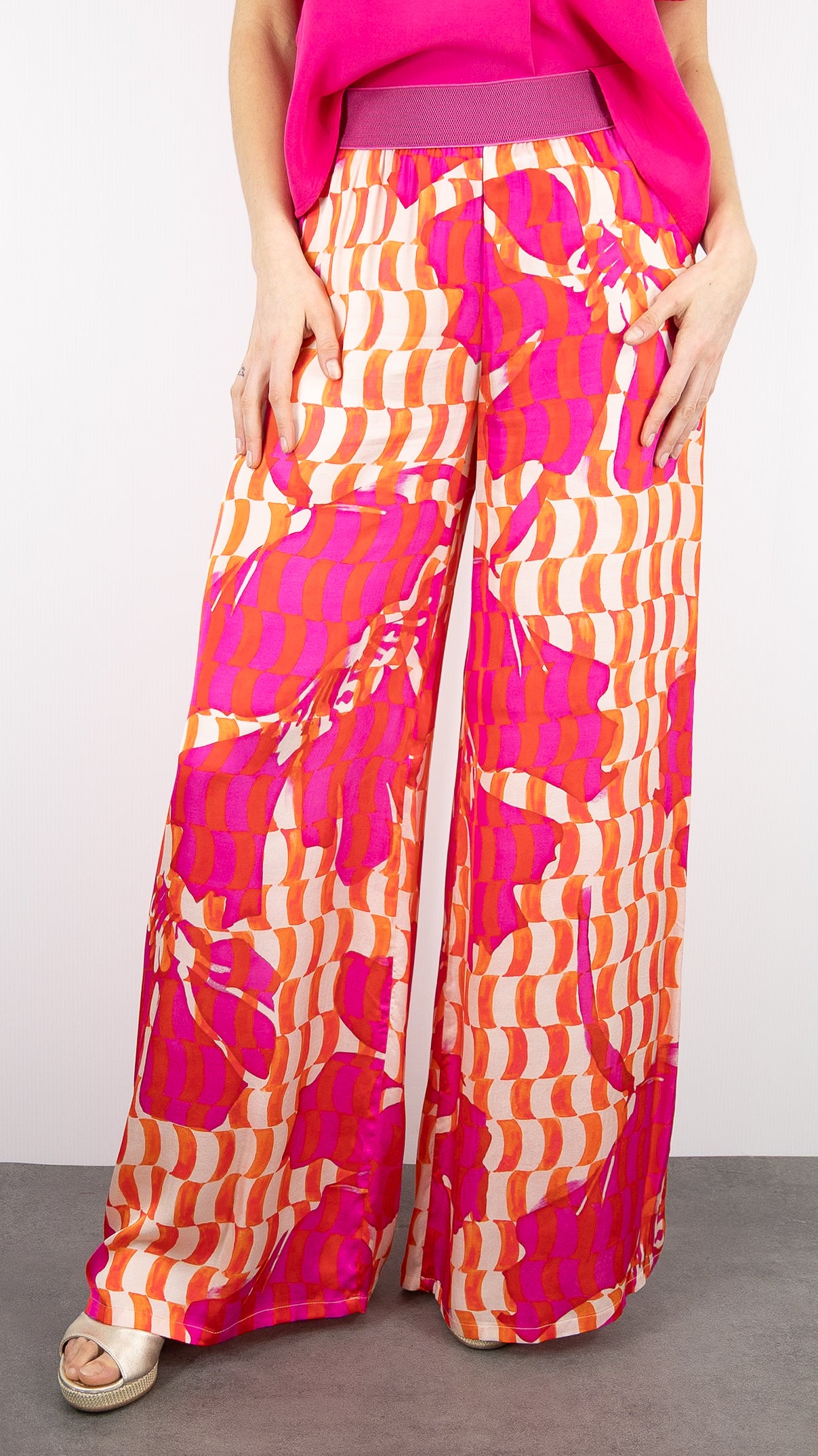 PANTALON IMPRIME ROSE LARGE FUSHIA CAROLINE BISS 1557