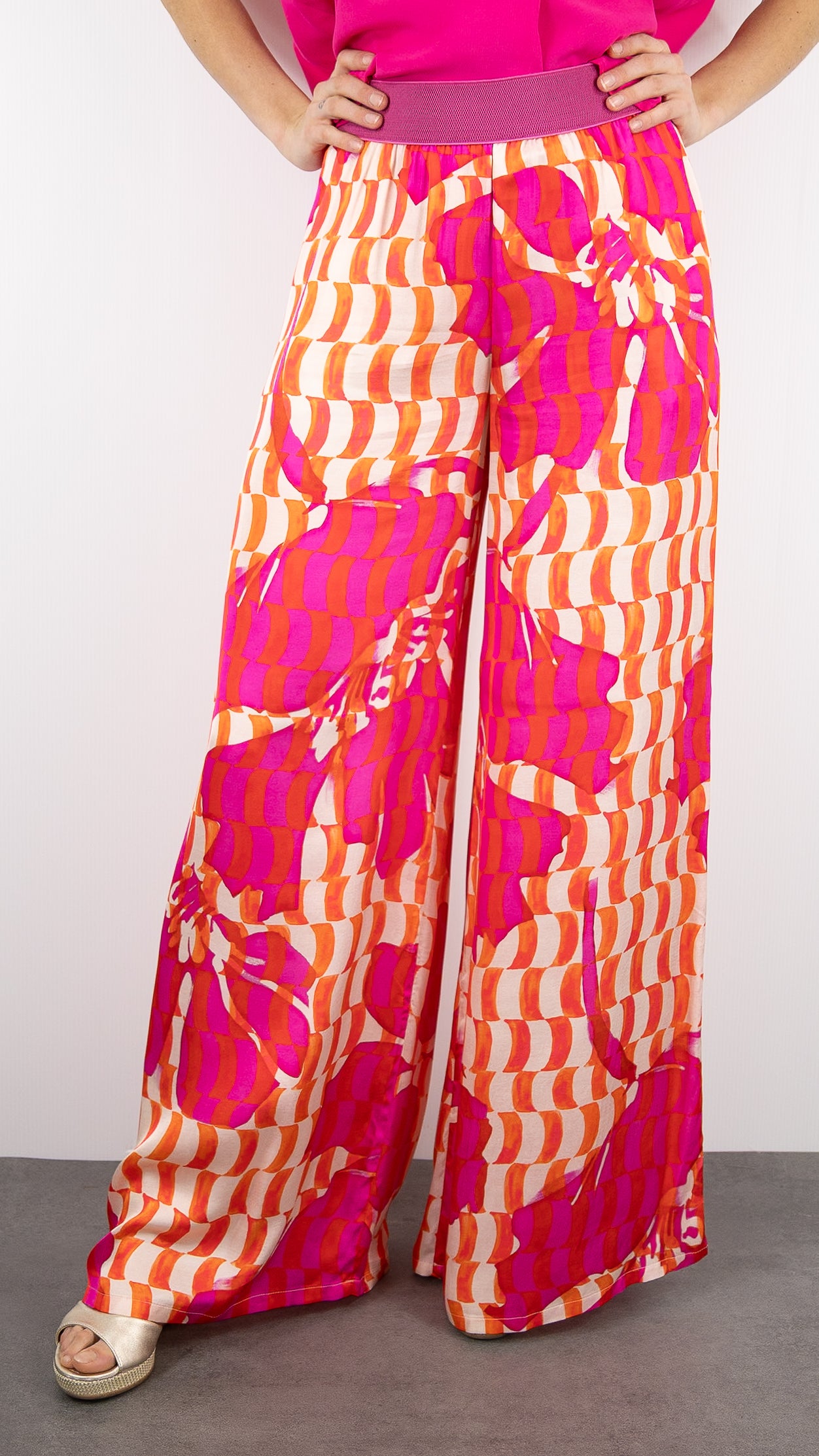 PANTALON IMPRIME ROSE LARGE FUSHIA CAROLINE BISS 1557