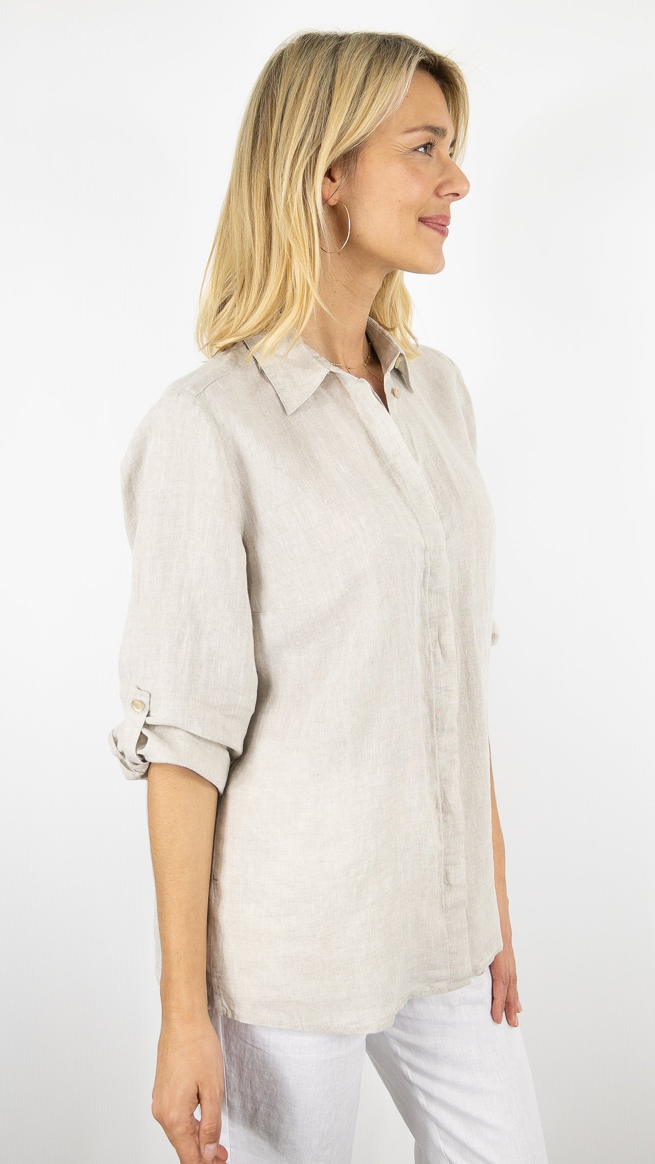CHEMISE EN LIN MANCHES COURTES POUR FEMME TONI 71-27/1438-2#COLOR_72/BEIGE CHAMBRAY