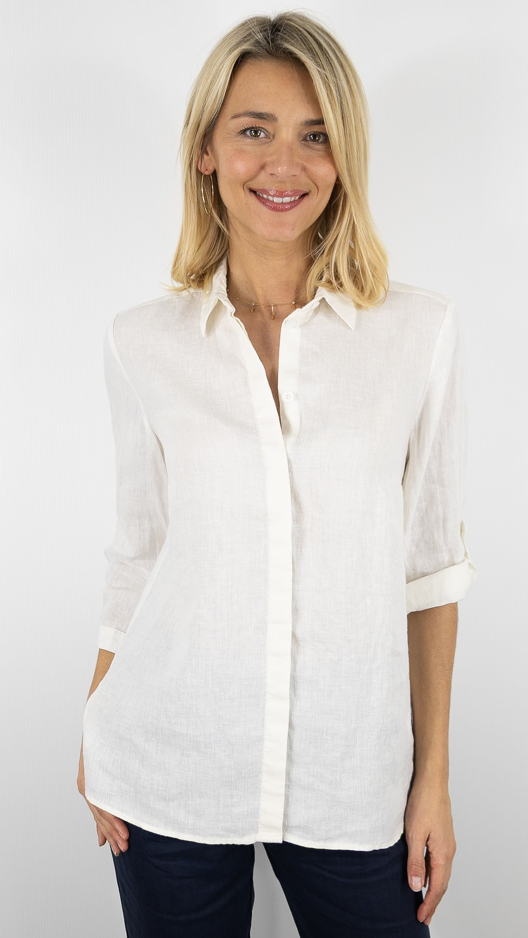 CHEMISE EN LIN MANCHES COURTES POUR FEMME TONI 71-27/1438-2#color_70/BLANC