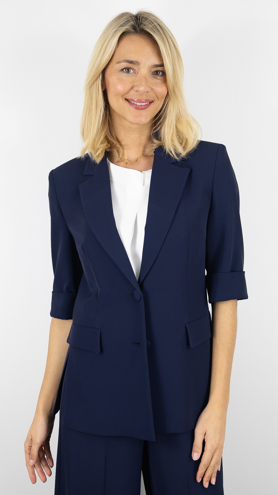 BLAZER CROISE MANCHES 3/4 IMPERIAL#color_1650/BLU MARINE