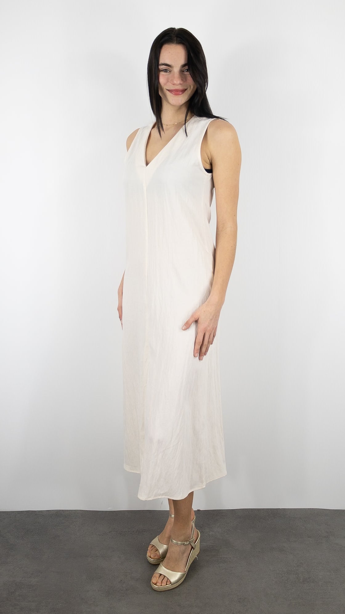 ROBE MIDI EN LIN COL V LA PETITE ETOILE ROSANNA NATUREL ECRUE