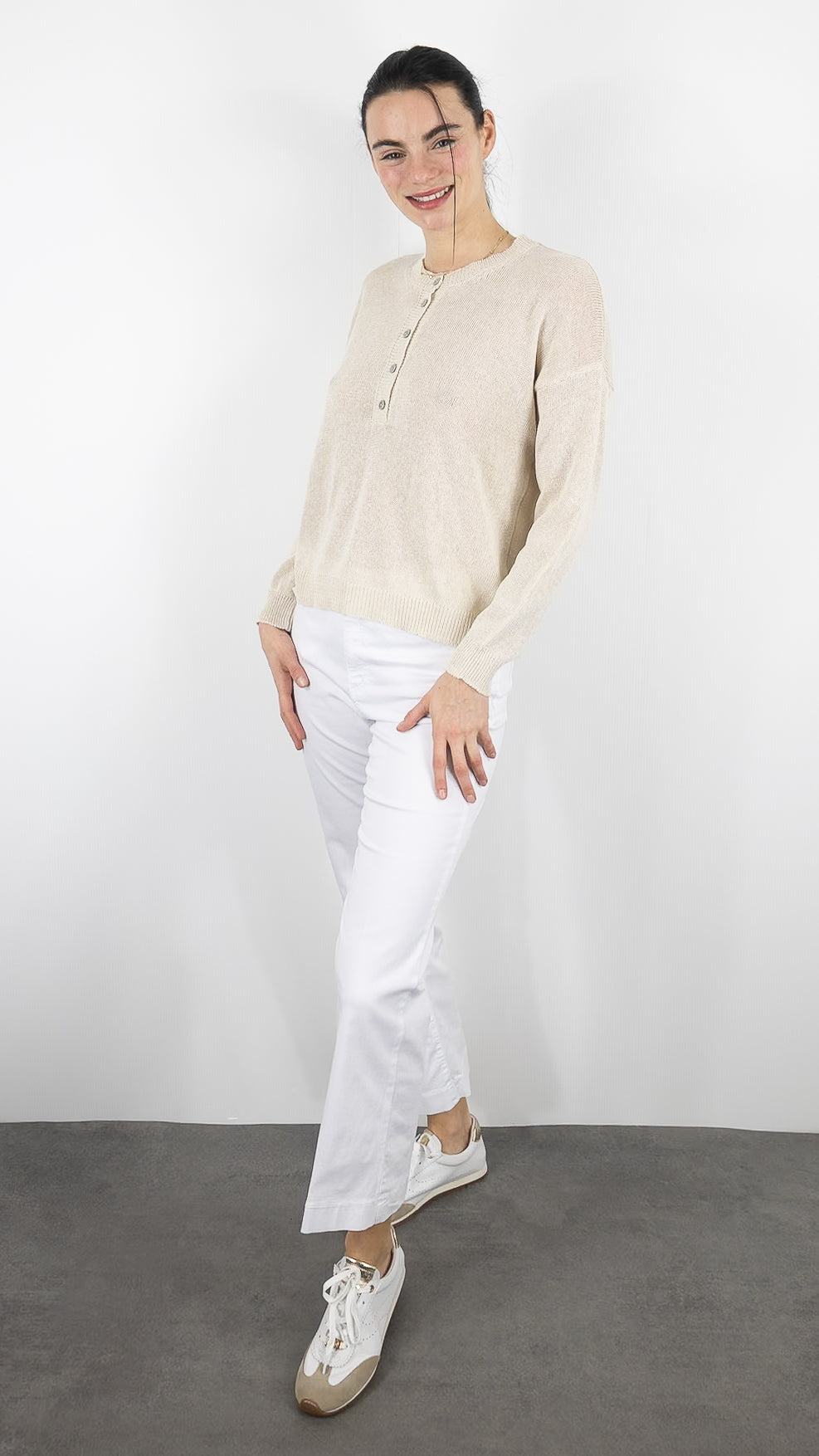 PULL LEGER COL BOUTONNE FEMME ALEXANDRE LAURENT M8220#COLOR_BEIGE