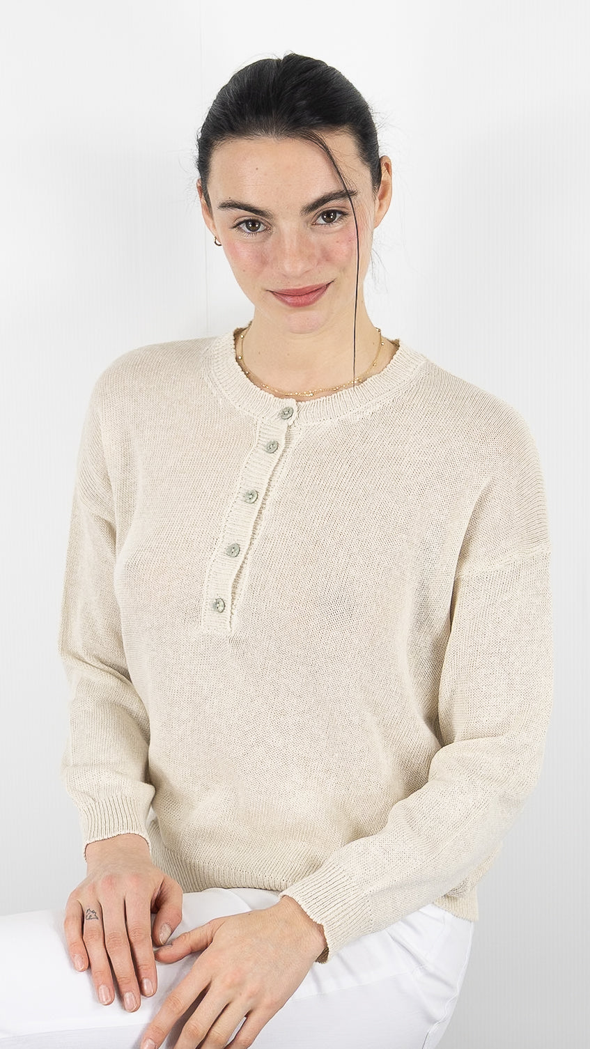 PULL LEGER COL BOUTONNE FEMME ALEXANDRE LAURENT M8220#COLOR_BEIGE