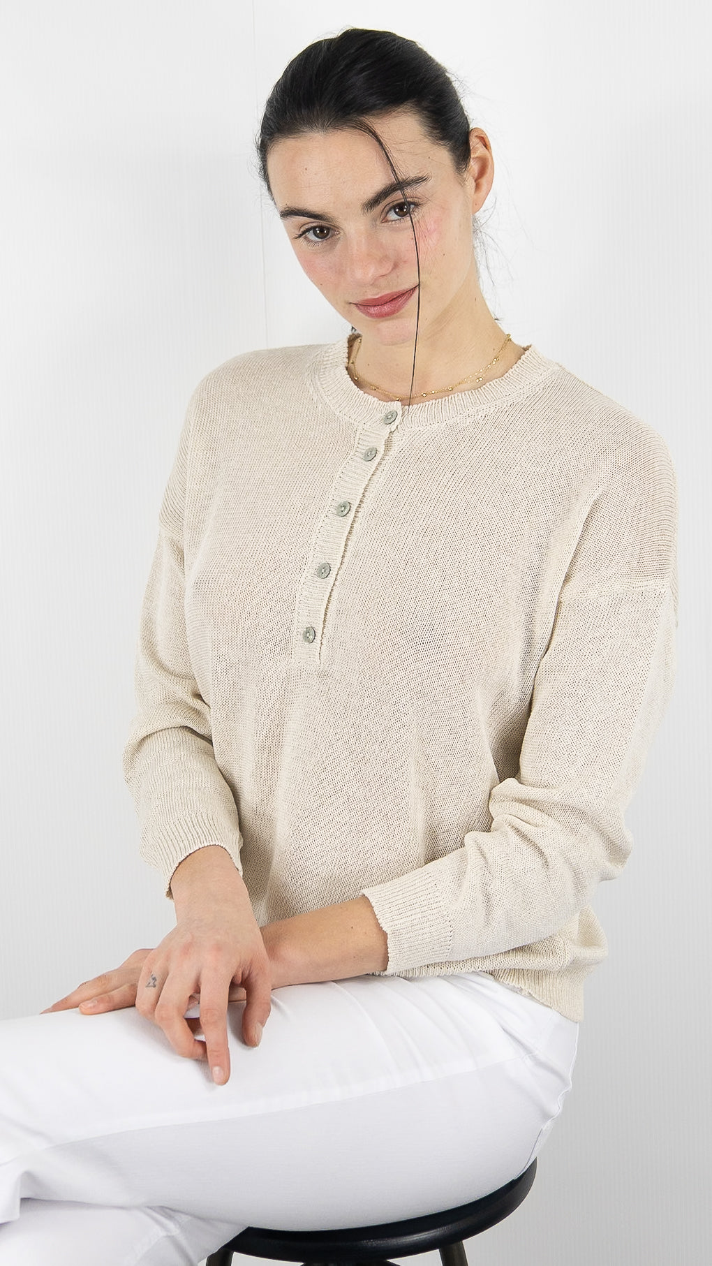 PULL LEGER COL BOUTONNE FEMME ALEXANDRE LAURENT M8220#COLOR_BEIGE