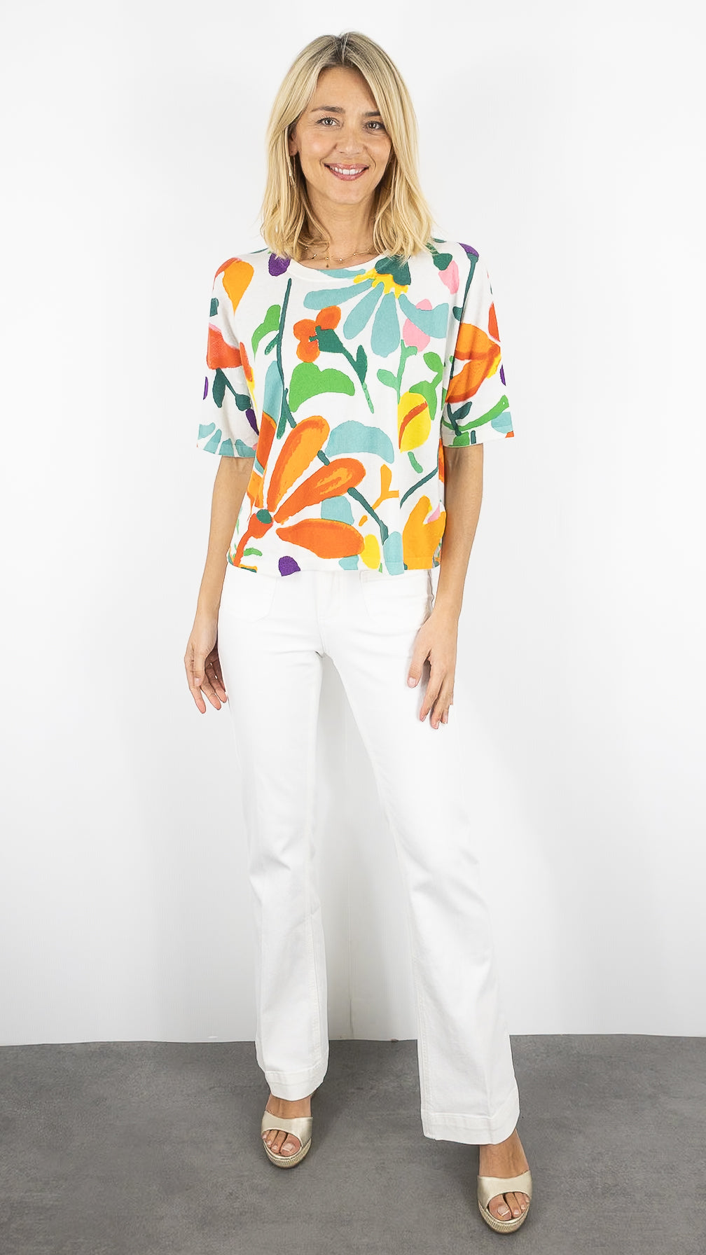 PULL MANCHES COURTES IMPRIME MULTICO EN COTON FEMME ESTHEME CKE6224D