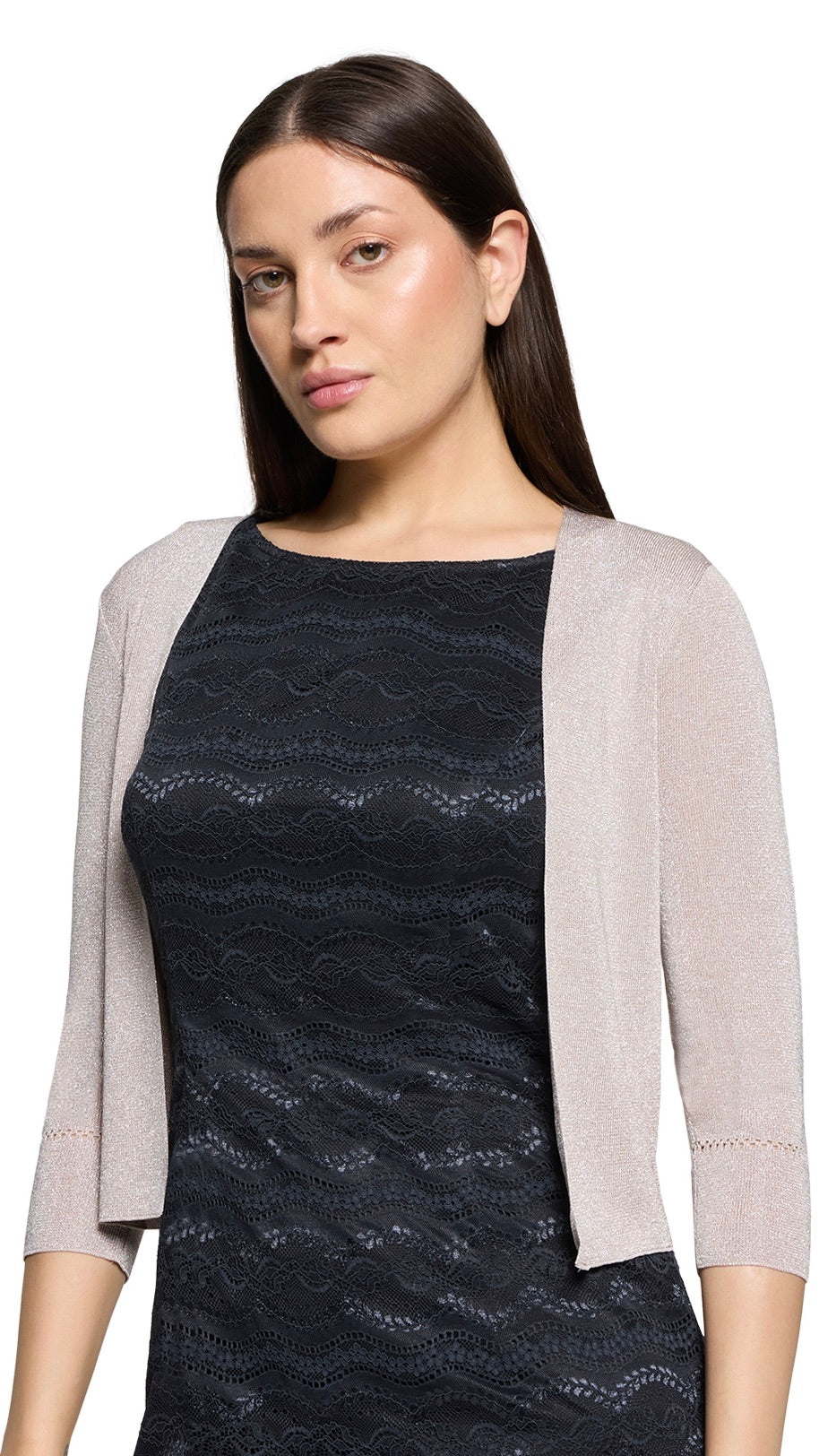 BOLERO VESTE EN MAILLE LUREX BEIGE VERA MONT 0225/4818