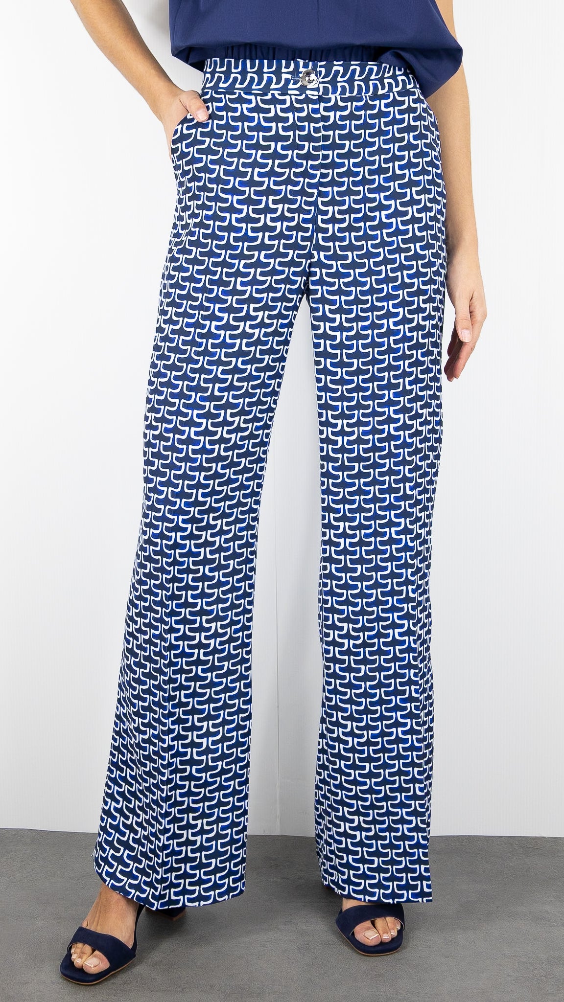 PANTALON FLUIDE IMPRIME FEMME CAROLINE BISS 1538#COLOR_29/MARINE ECRU