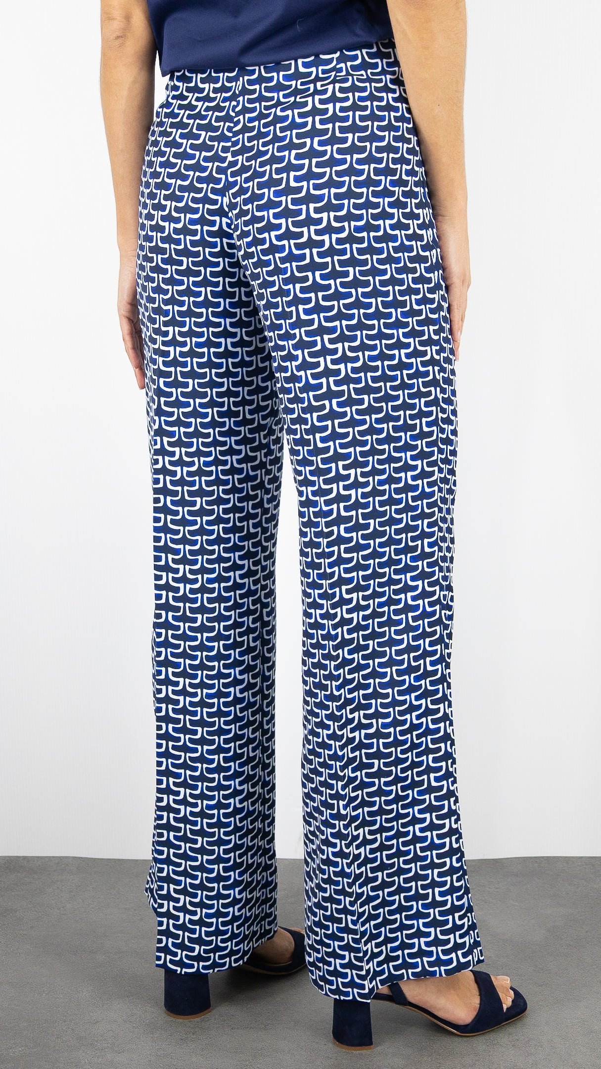 PANTALON FLUIDE IMPRIME FEMME CAROLINE BISS 1538#COLOR_29/MARINE ECRU