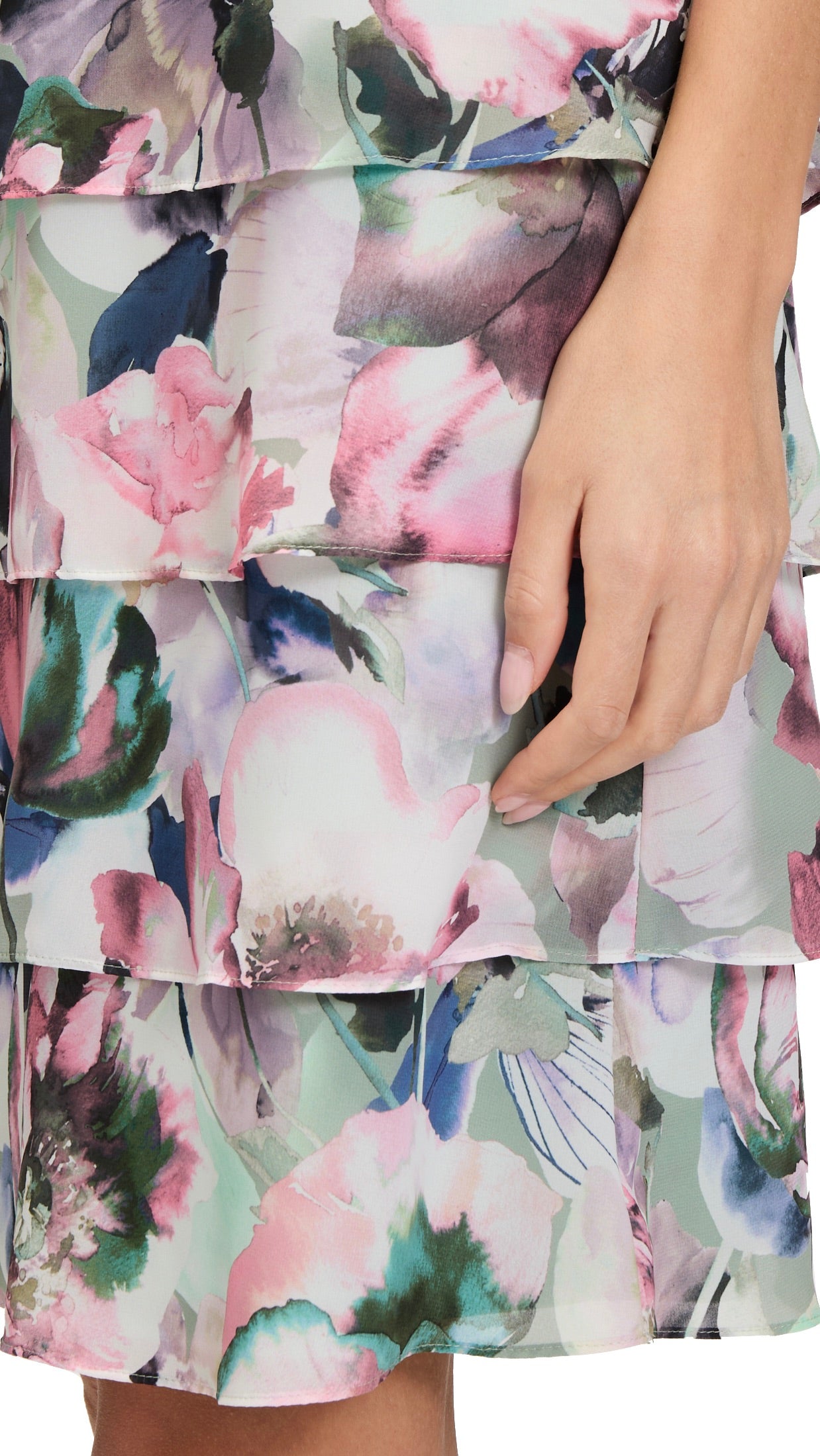 ROBE SANS MANCHES EN VOILE IMPRIME FLEURI ROSE ET VERT VERAMONT 0338/4800