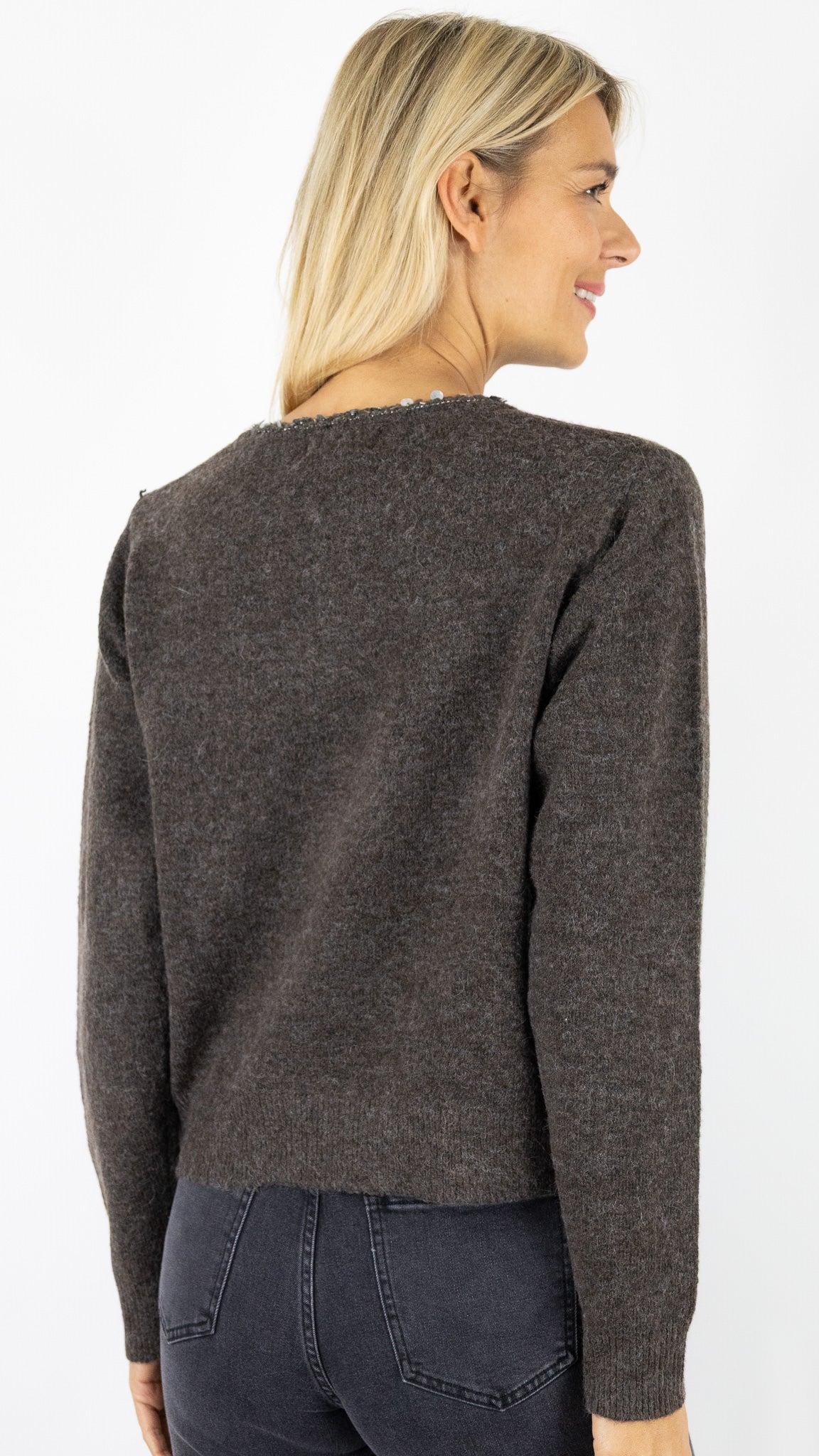 CARDIGAN A BORD PAILLETTE 06BN12 KY CREATION#color_COFFEE/CHOCO