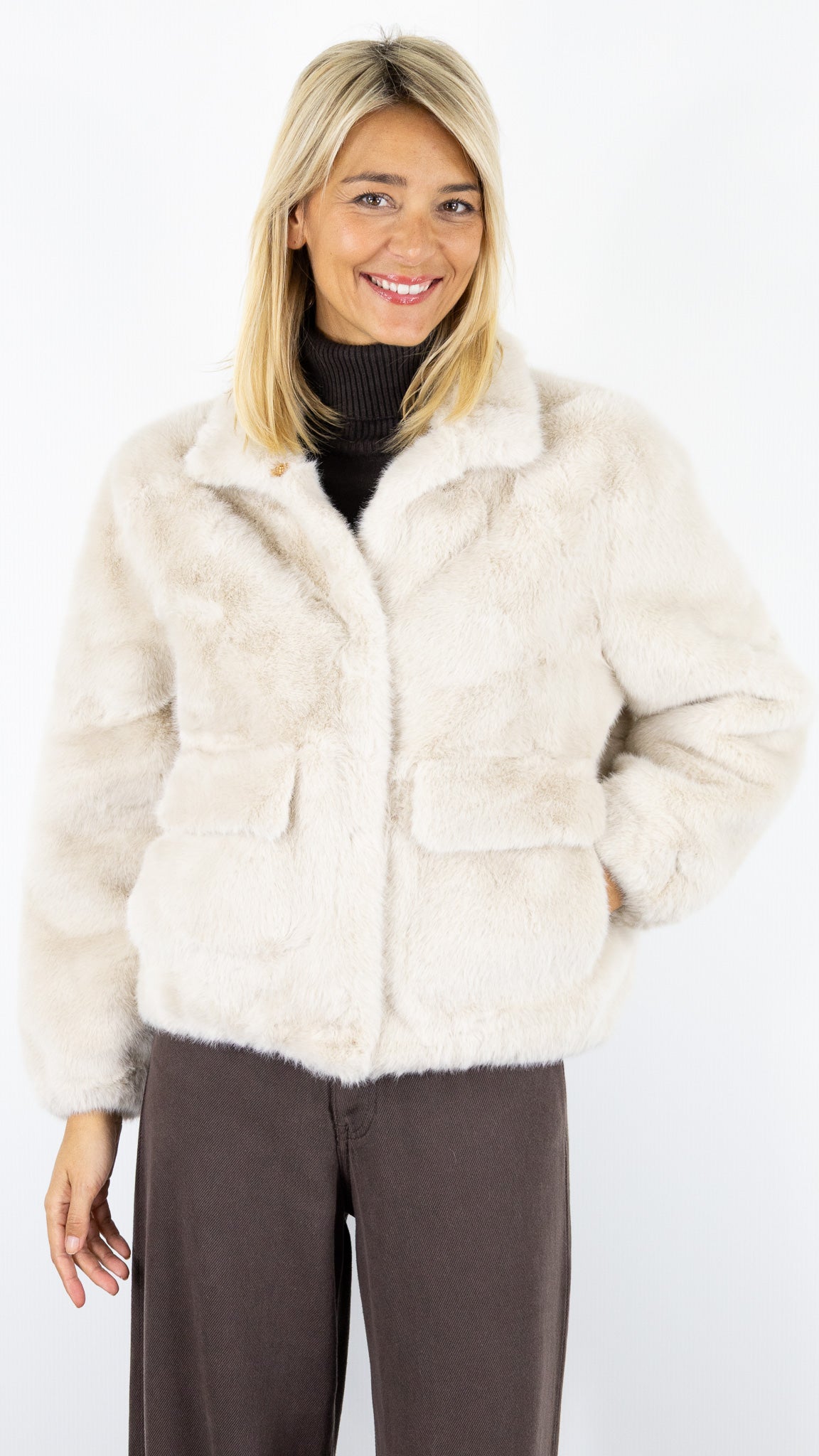 BLOUSON EN FAUSSE FOURRURE 06ES28 KY CREATION#color_BEIGE