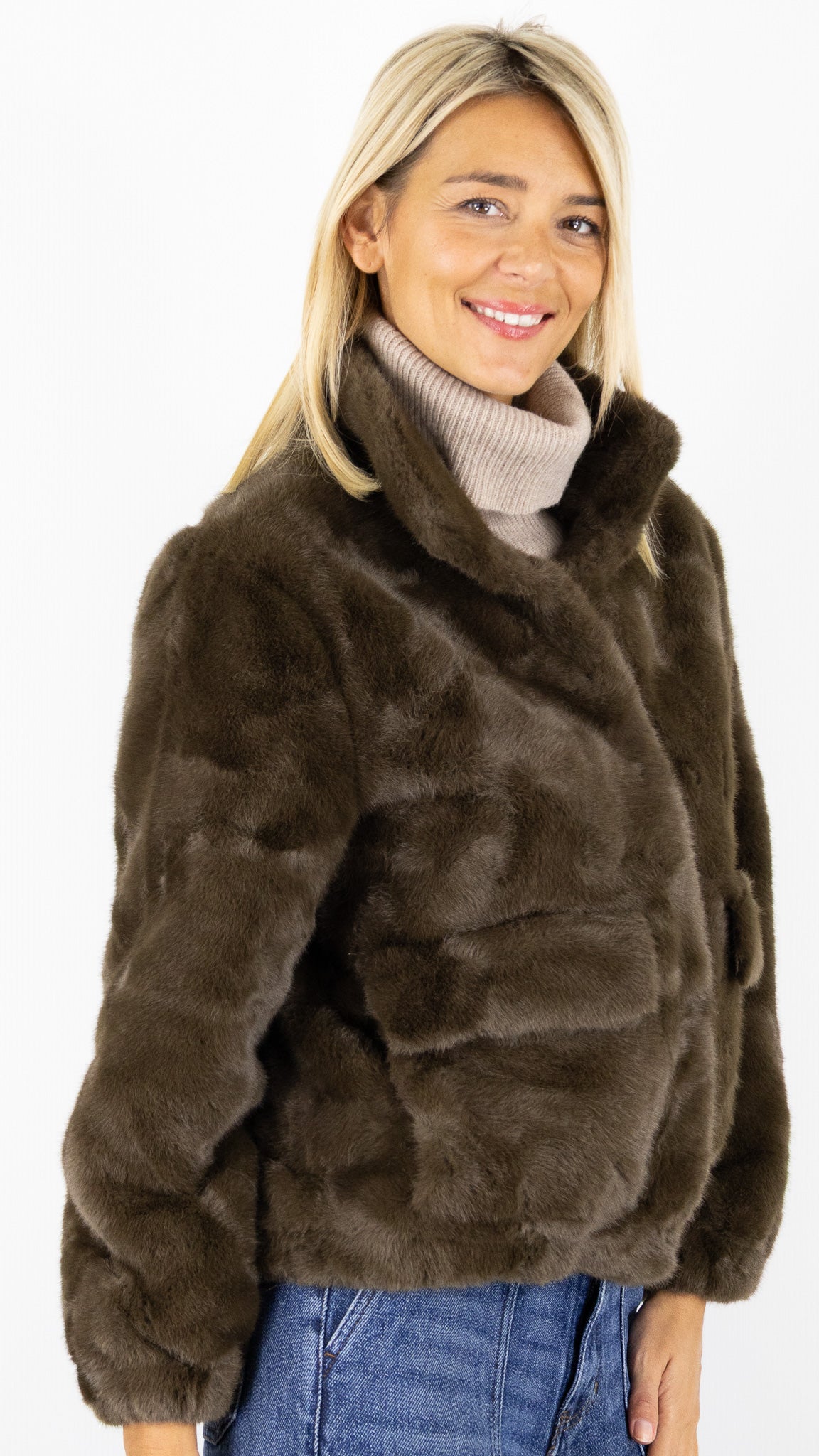 BLOUSON EN FAUSSE FOURRURE 06ES28 KY CREATION#color_COFFEE/CHOCO