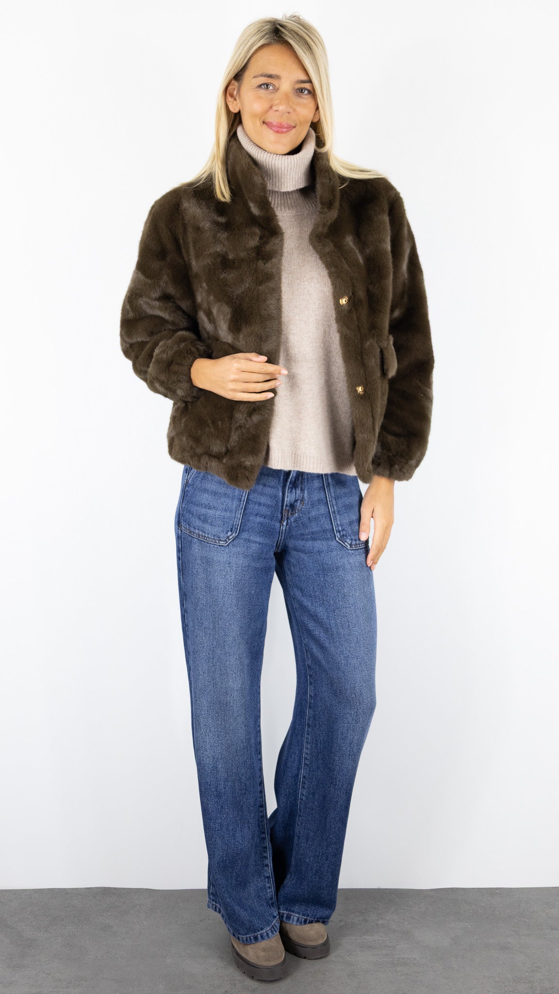 BLOUSON EN FAUSSE FOURRURE 06ES28 KY CREATION#color_COFFEE/CHOCO