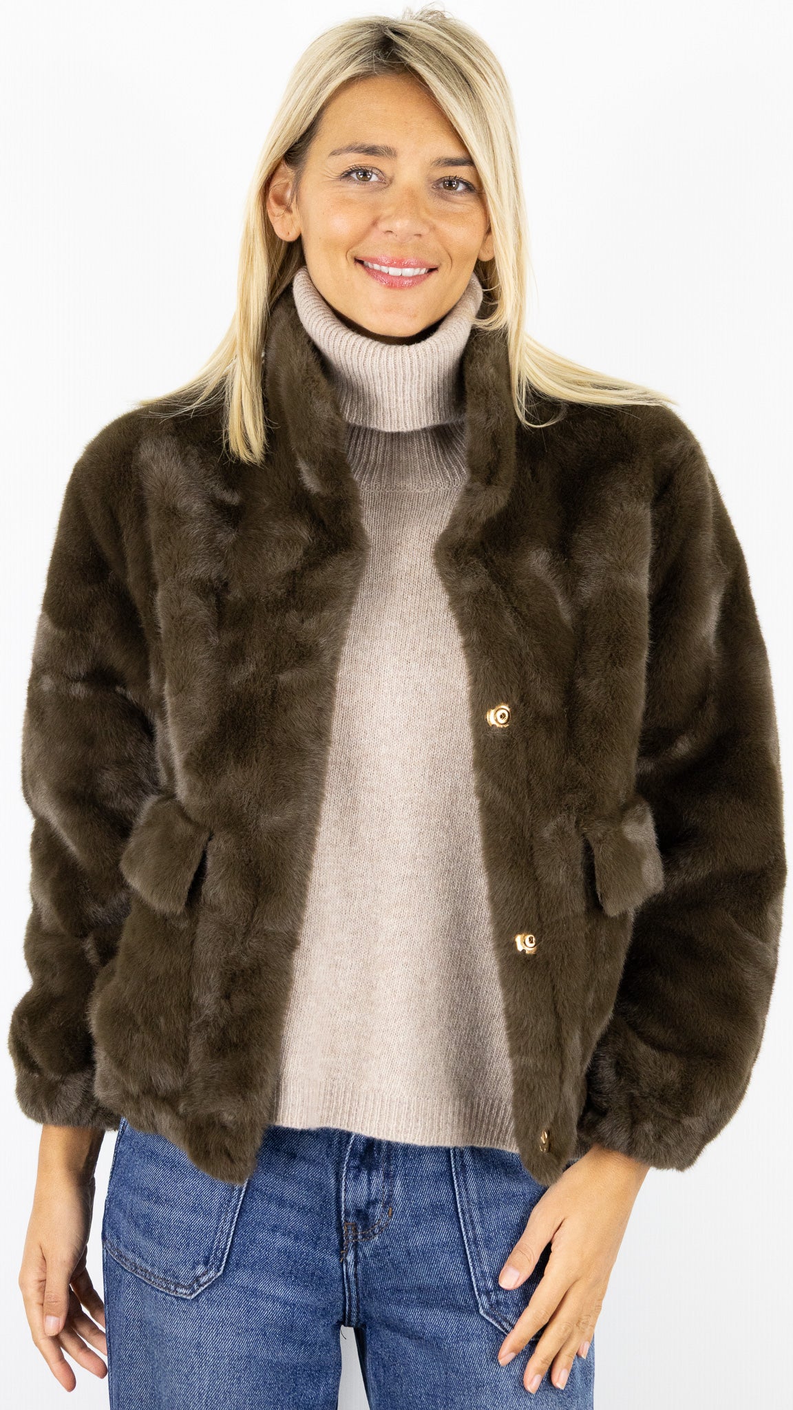 BLOUSON EN FAUSSE FOURRURE 06ES28 KY CREATION#color_COFFEE/CHOCO