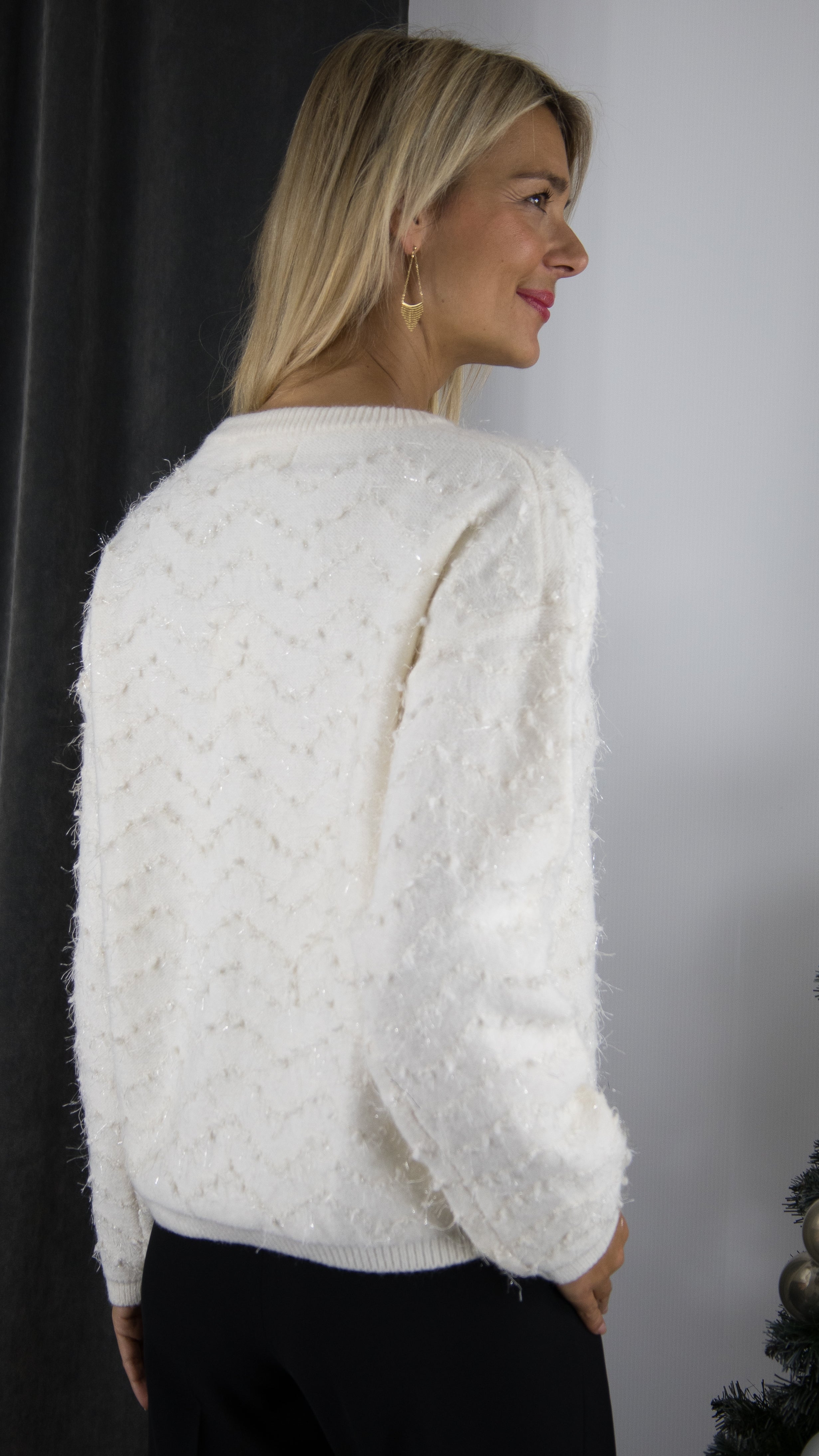 PULL LAME DROIT KY CREATION 06LX44FW25#COLOR_ECRU