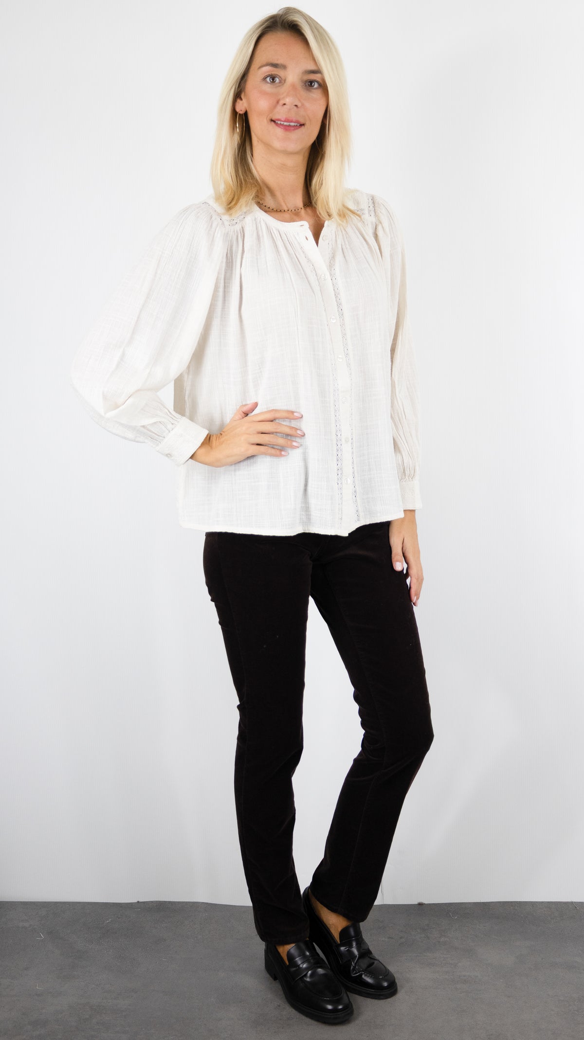 BLOUSE EN COTON FRONCEE DENTELLE ECRUE POUR FEMME BA&SH NURIA
