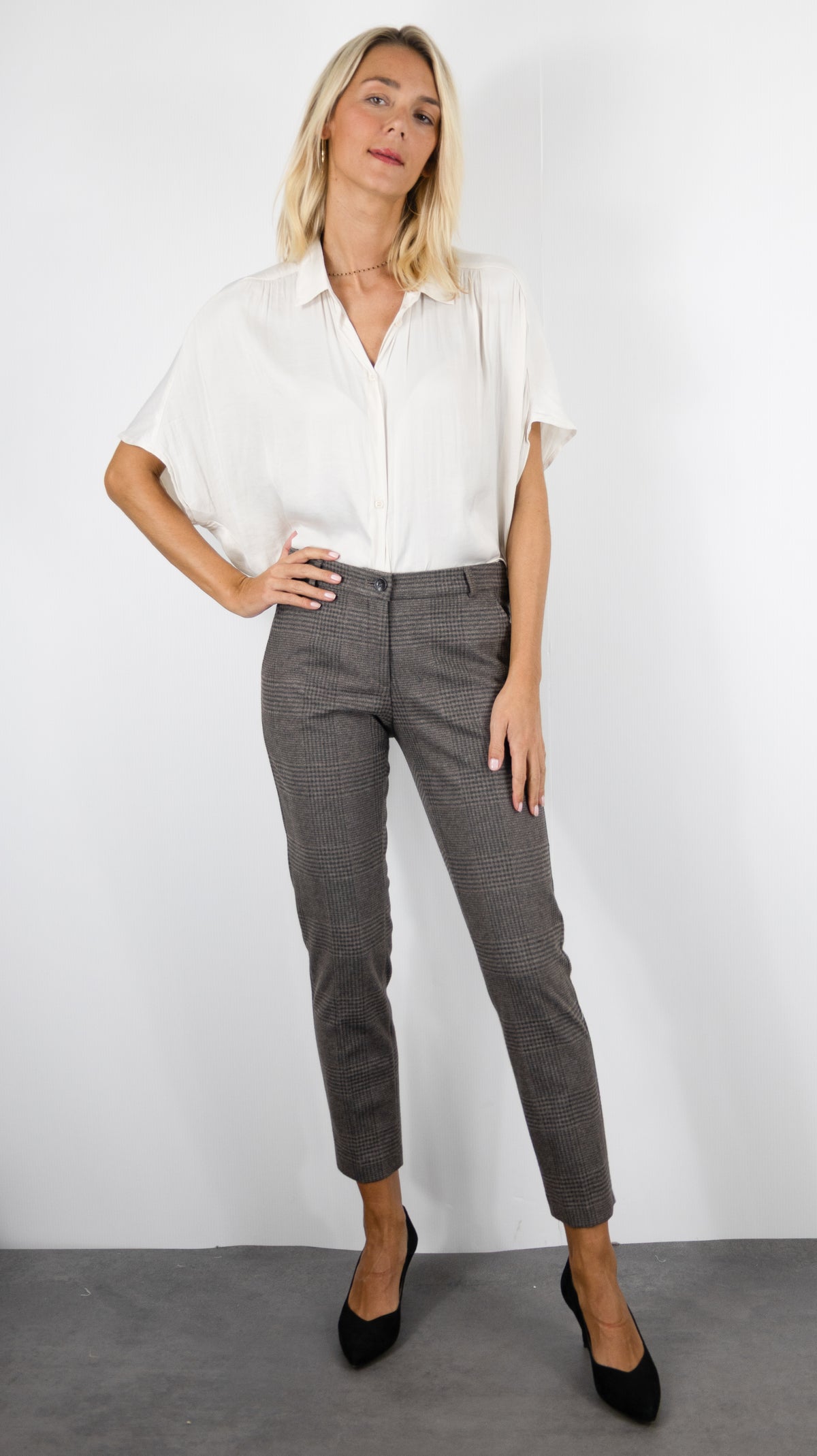 PANTALON PRINCE DE GALLES TAUPE POUR FEMME BRAX 09-5193 MARON