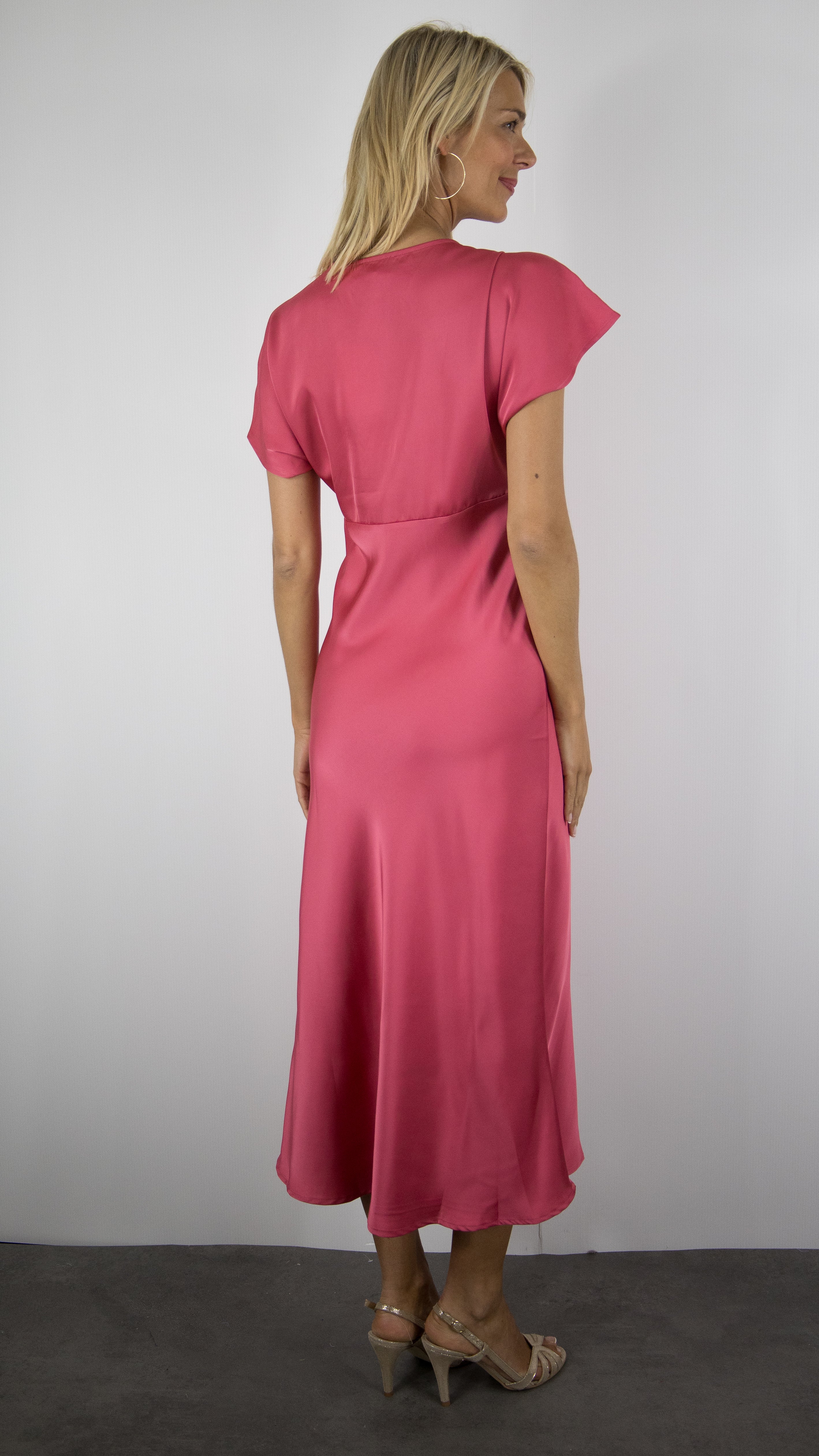 ROBE LONGUE SATINEE COL V LONGUEUR MIDI BOIS DE ROSE YCOO 10420