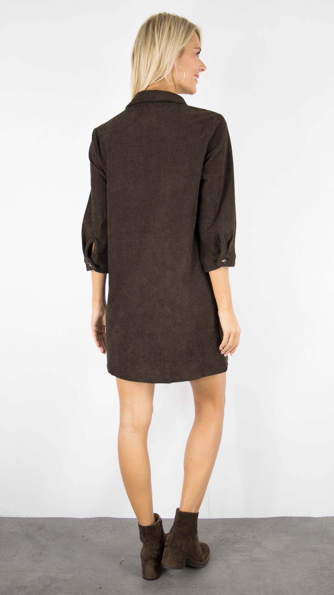 ROBE CHEMISE EN VELOURS YCOO 10485B#COLOR_CHOCO
