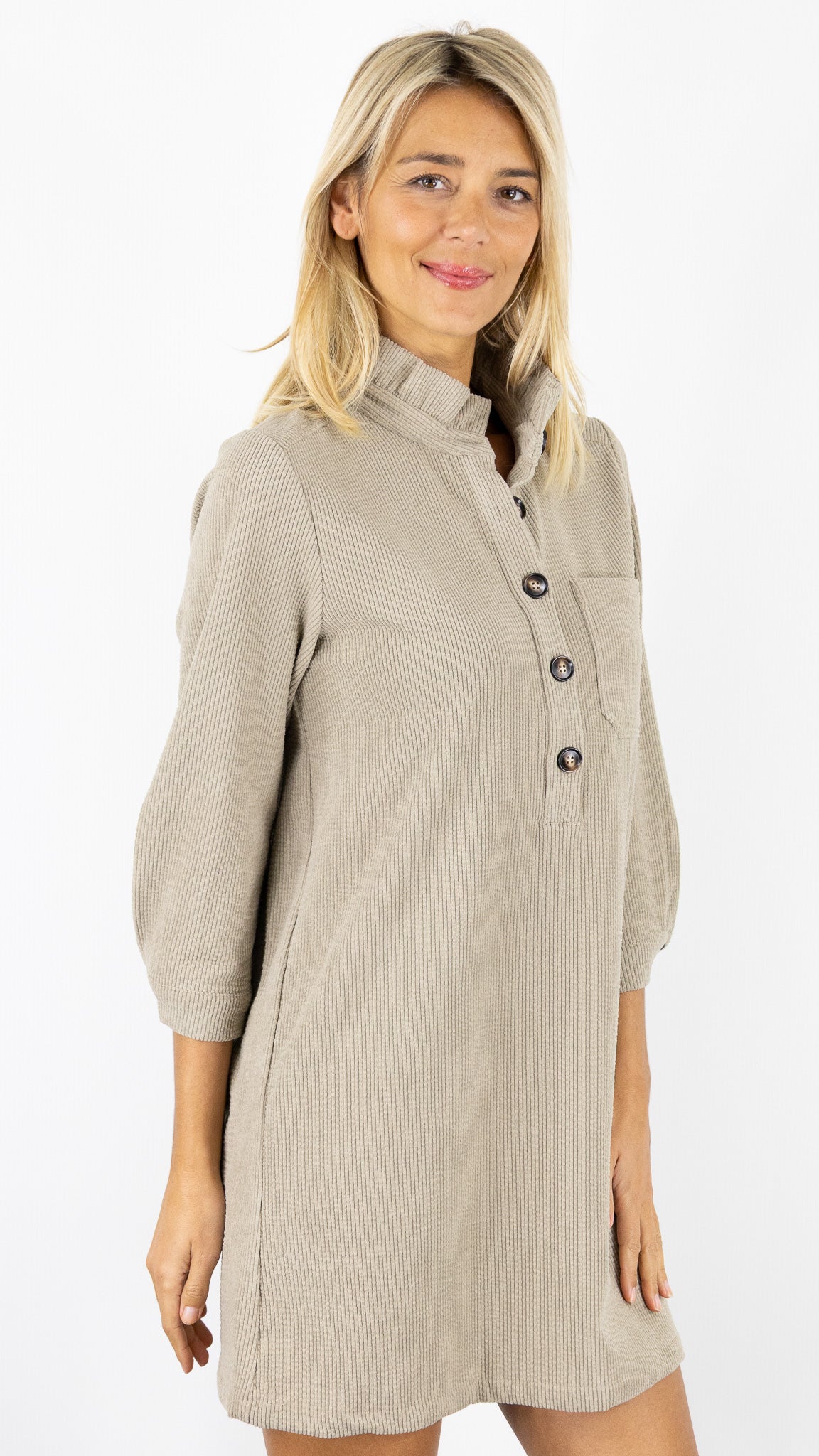 ROBE EN VELOURS COL VOLANTE 10502B YCOO#color_TAUPE