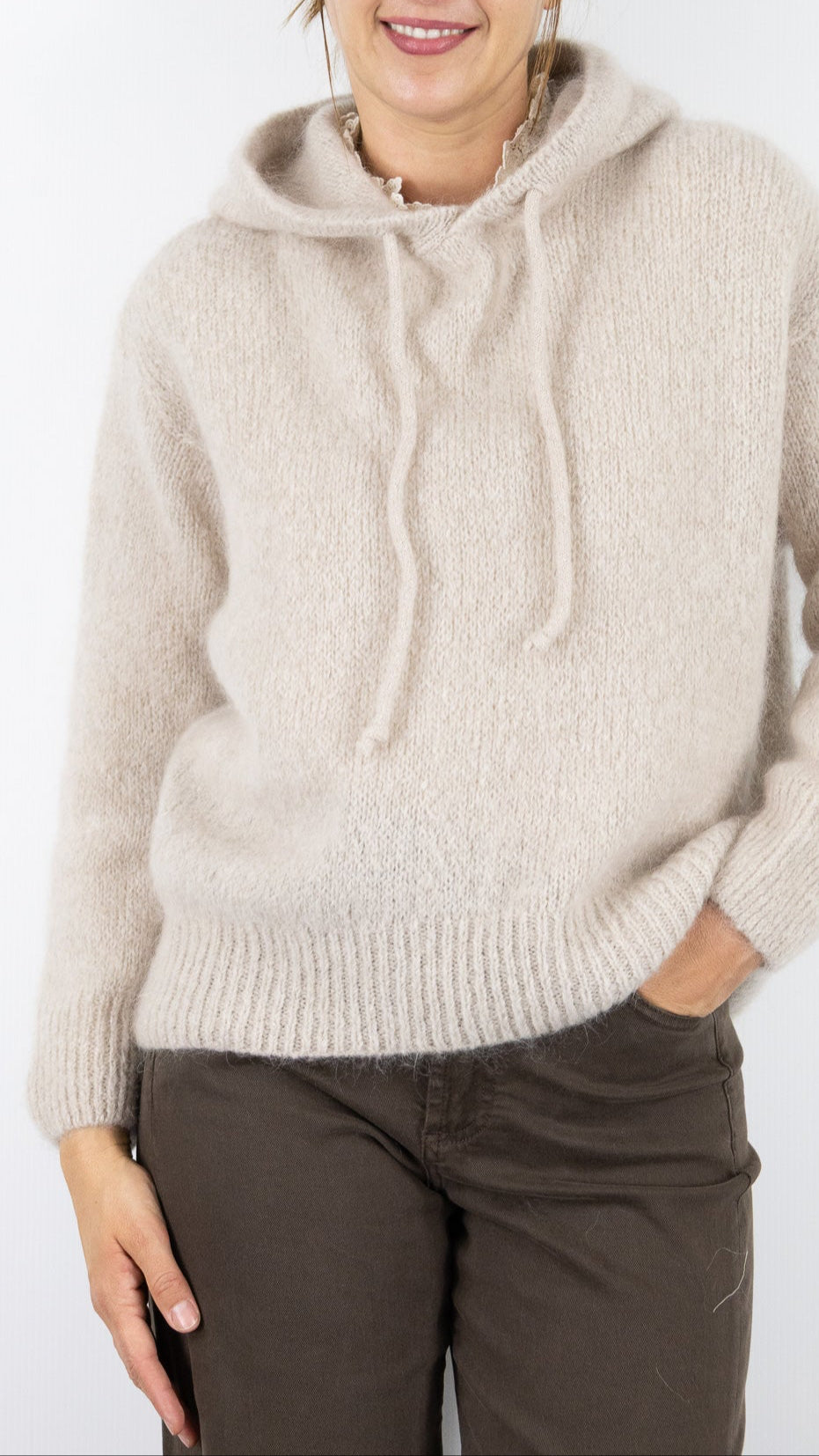 PULL SWEAT A CAPUCHE EN MOHAIR BEIGE NAIS 11031