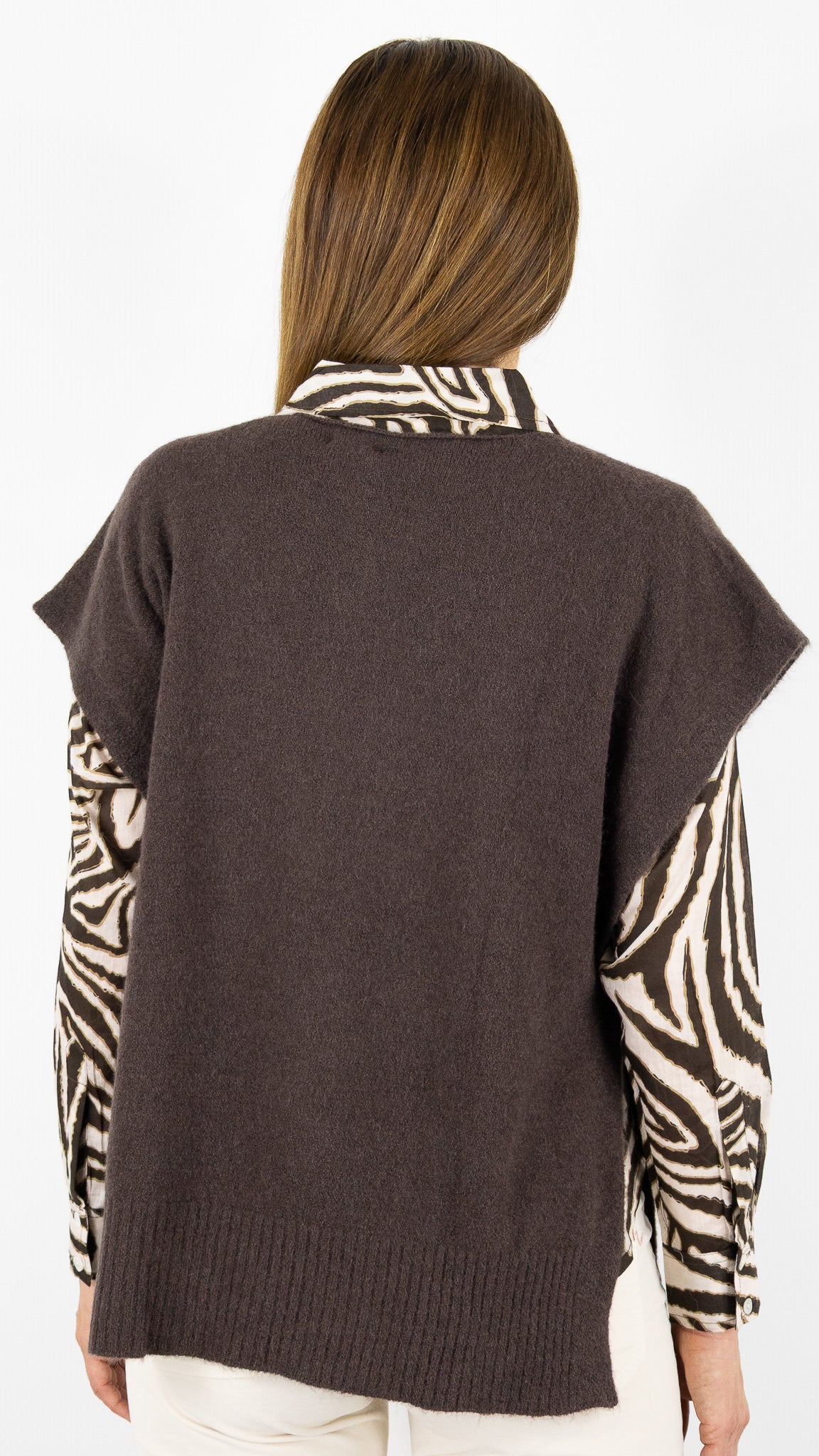 PULL PONCHO COL V CHOCO POUR FEMME LUK AP 11252