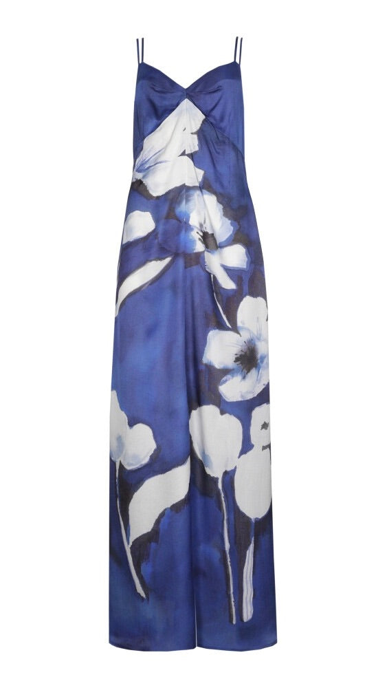 ROBE LONGUE A BRETELLES BLEU CAROLINE BISS 1181