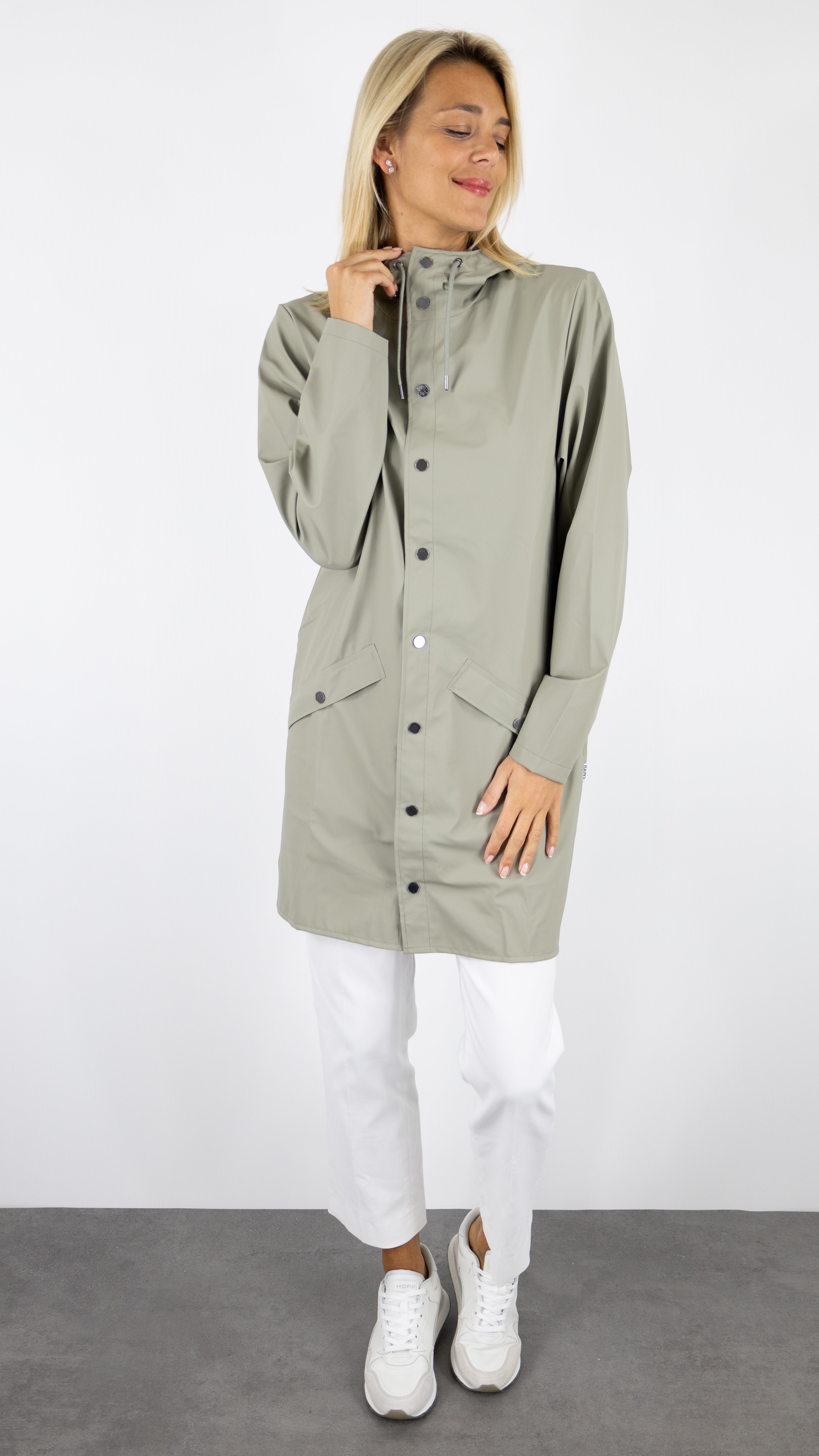 PARKA LONGUE A CAPUCHE RAINS 12020 LONG JACKET#COLOR_108DRIFT/TILLEUL