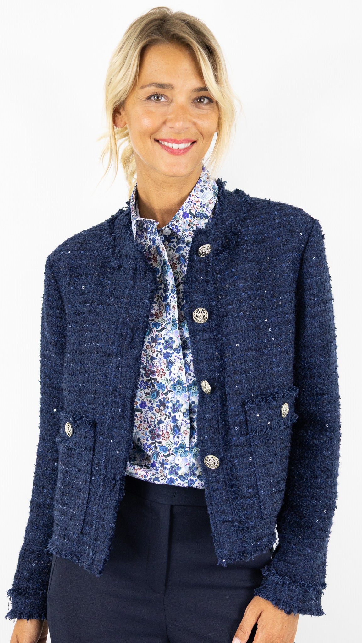 VESTE COURTE RAS DE COU BOUCLETTE ROFA 133315 1250#COLOR_790/MARINE