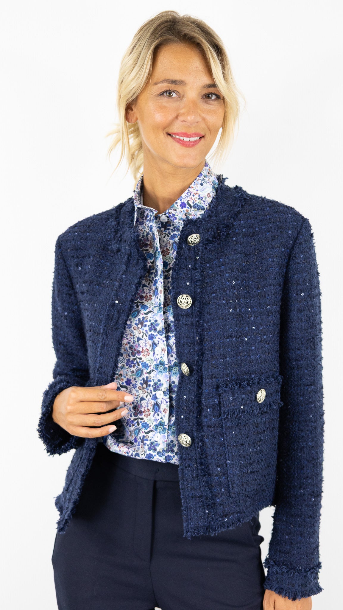VESTE COURTE RAS DE COU BOUCLETTE ROFA 133315 1250#COLOR_790/MARINE