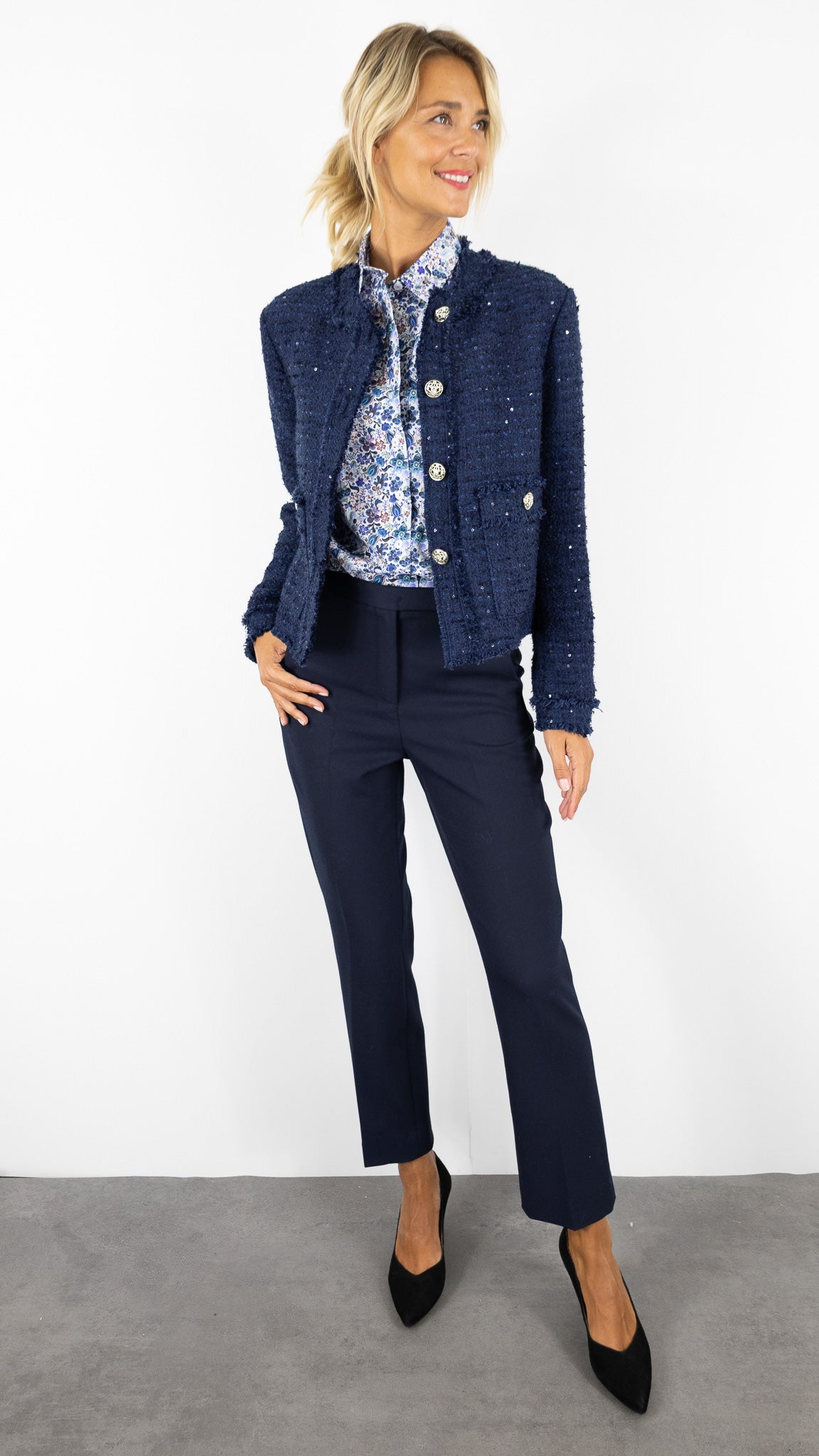 VESTE COURTE RAS DE COU BOUCLETTE ROFA 133315 1250#COLOR_790/MARINE
