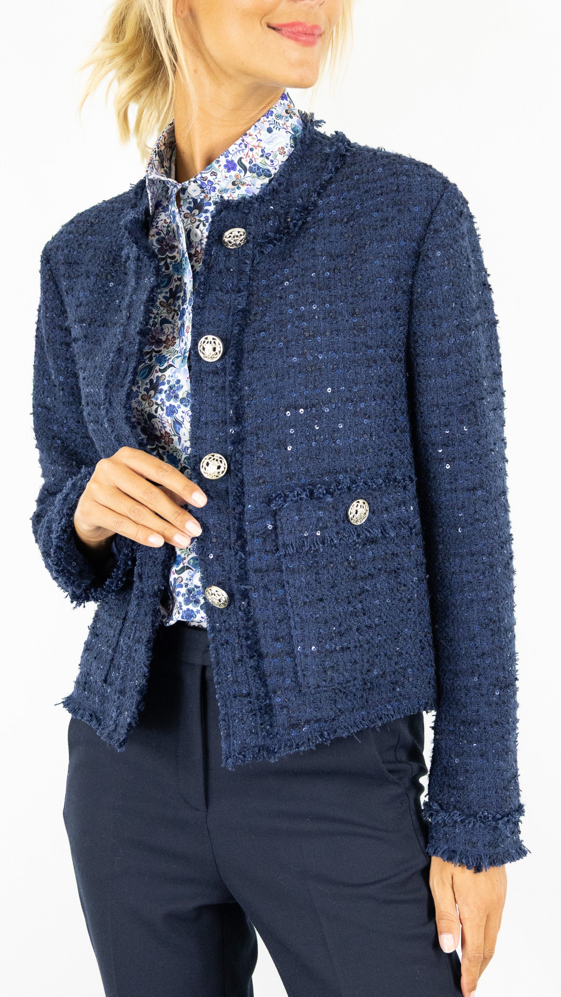 VESTE COURTE RAS DE COU BOUCLETTE ROFA 133315 1250#COLOR_790/MARINE