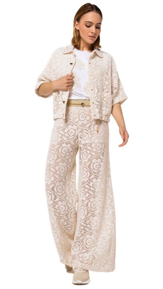 PANTALON LARGE EN CROCHET ECRU CAROLINE BISS 1548