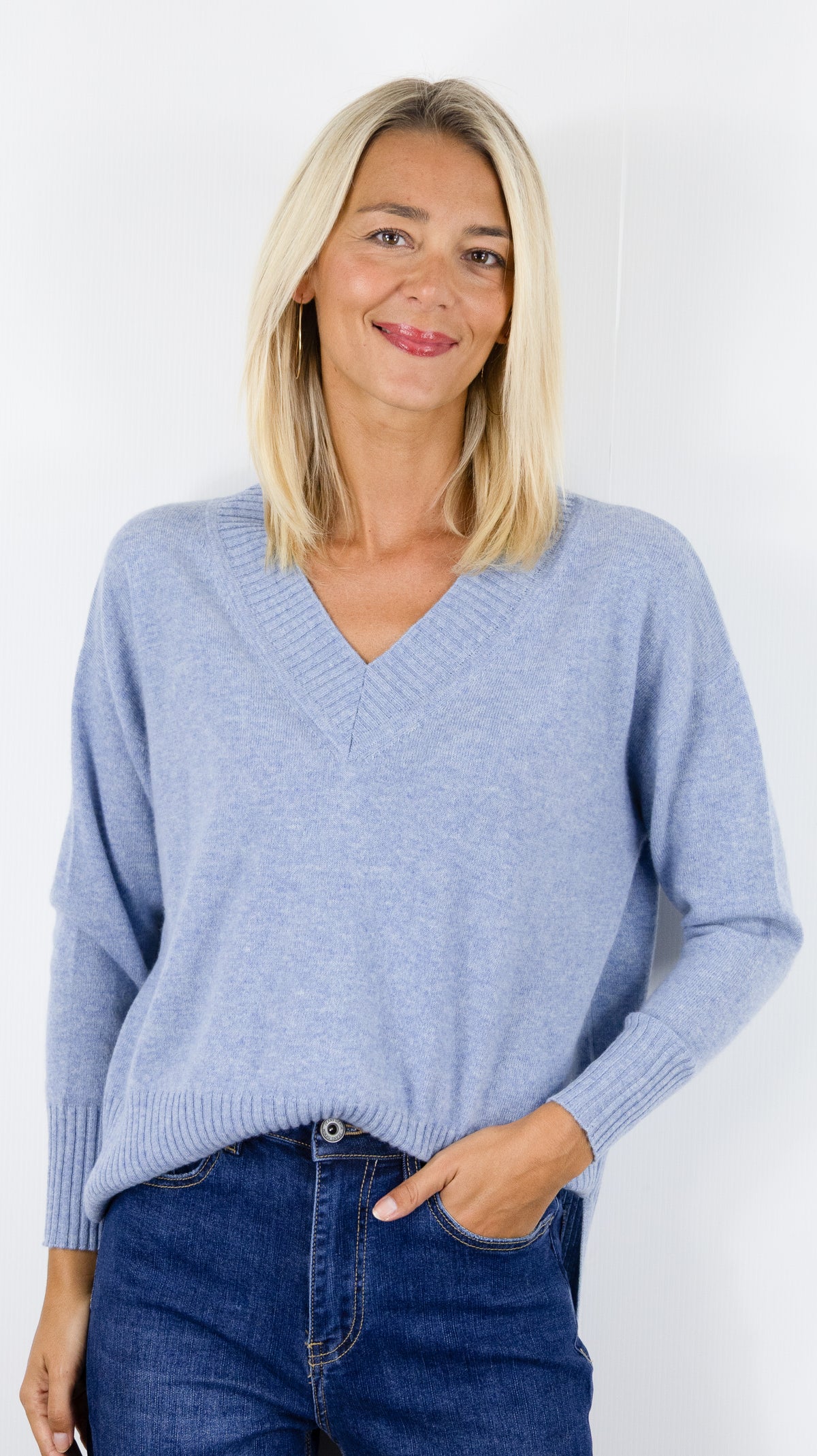 PULL COL V AMPLE POUR FEMME ESTHEME CKH715C#COLOR_1855/GLACIER CIEL
