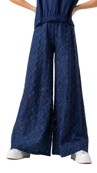 PANTALON LARGE EN DENTELLE BLEU INDIGO CAROLINE BISS 1554