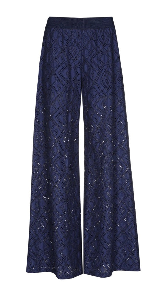 PANTALON LARGE EN DENTELLE BLEU INDIGO CAROLINE BISS 1554