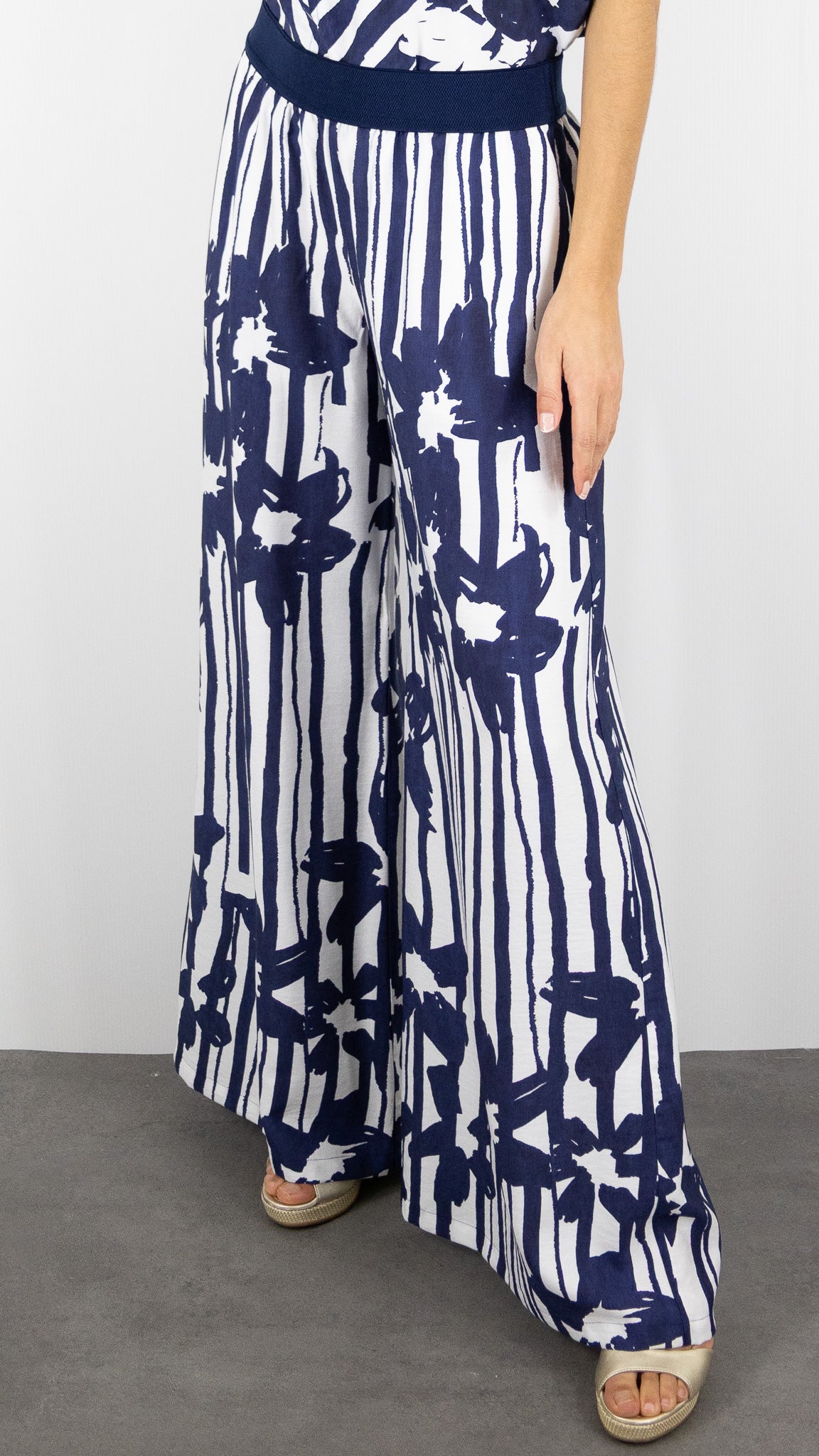 PANTALON LARGE FLUIDE MARINE BLANC CAROLINE BISS 1574