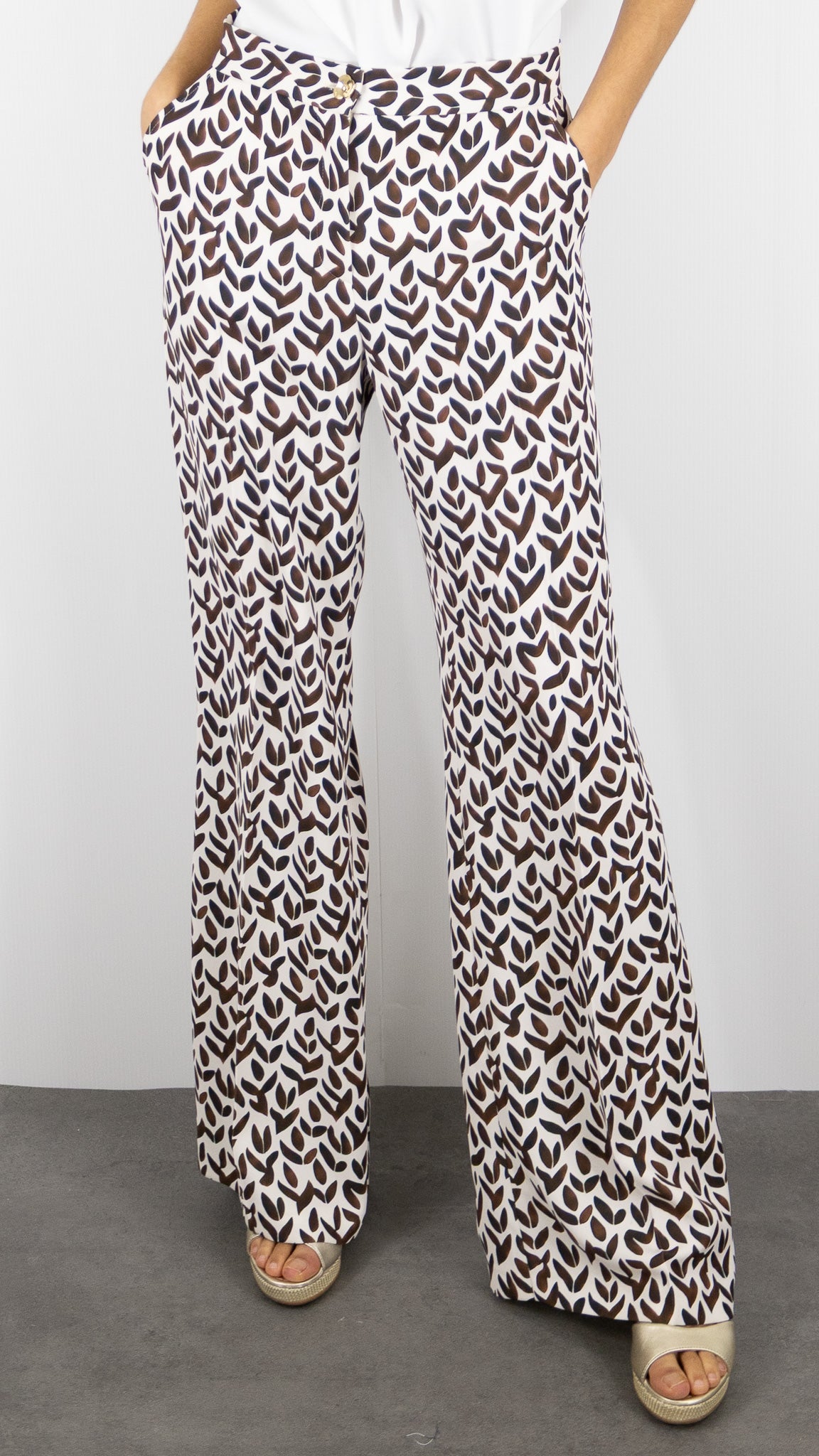 PANTALON FLARE FLUIDE IMPRIME CAFE CHOCO FEMME CAROLINE BISS 1584