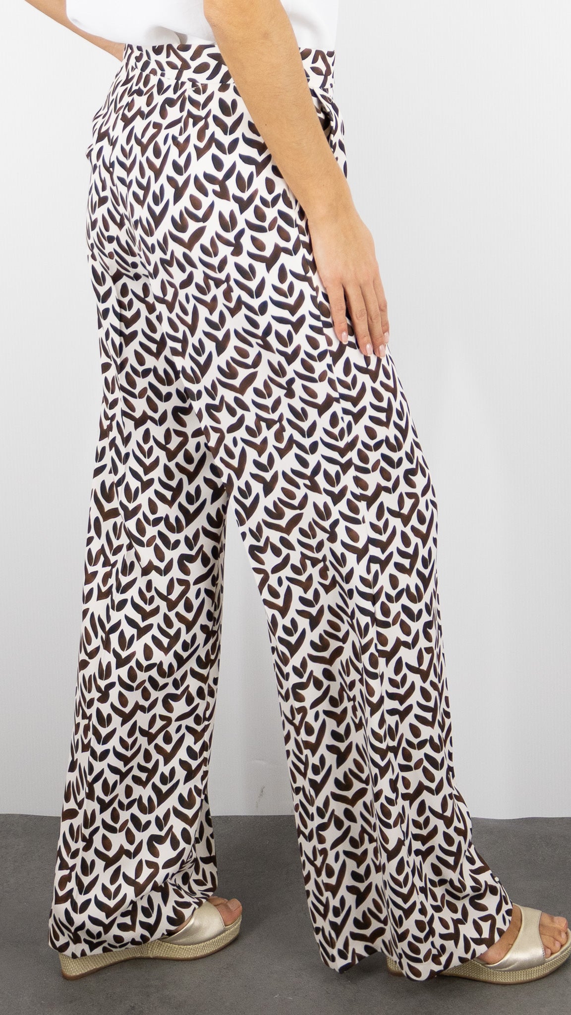 PANTALON FLARE FLUIDE IMPRIME CAFE CHOCO FEMME CAROLINE BISS 1584