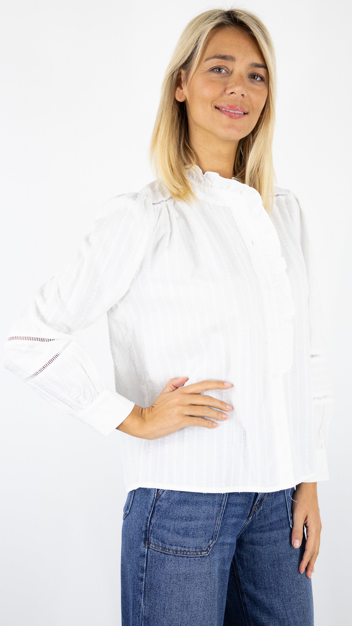 CHEMISIER VOLANTE BRODERIE 15H002 SEASON ECRU