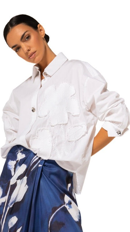 BLOUSE BLANCHE AVEC BRODERIES FLEURS CAROLINE BISS 1679