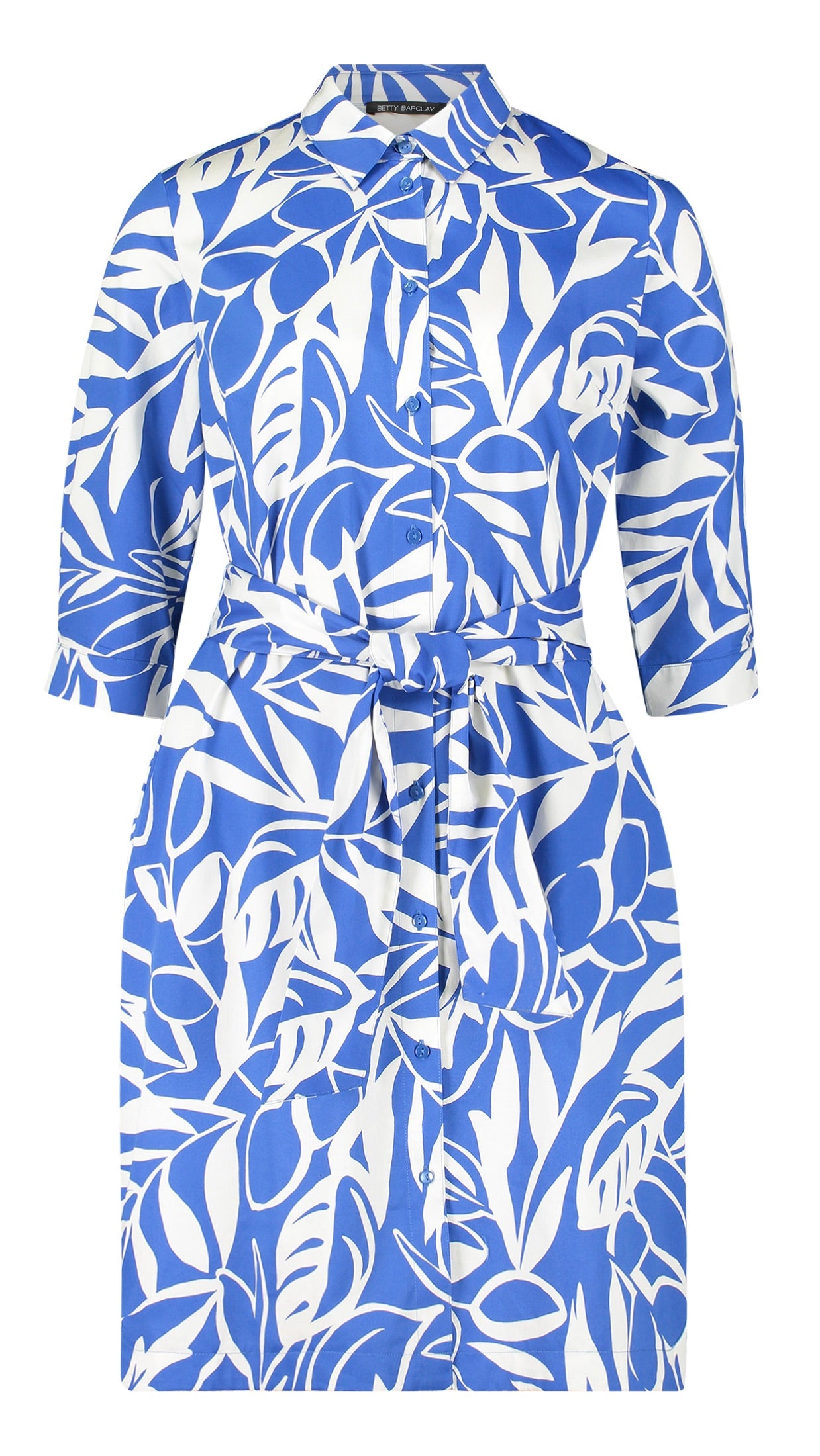 ROBE CHEMISE IMPRIME FEUILLES EN COTON BLEU ECRU BETTY BARCLAY 1693/1252