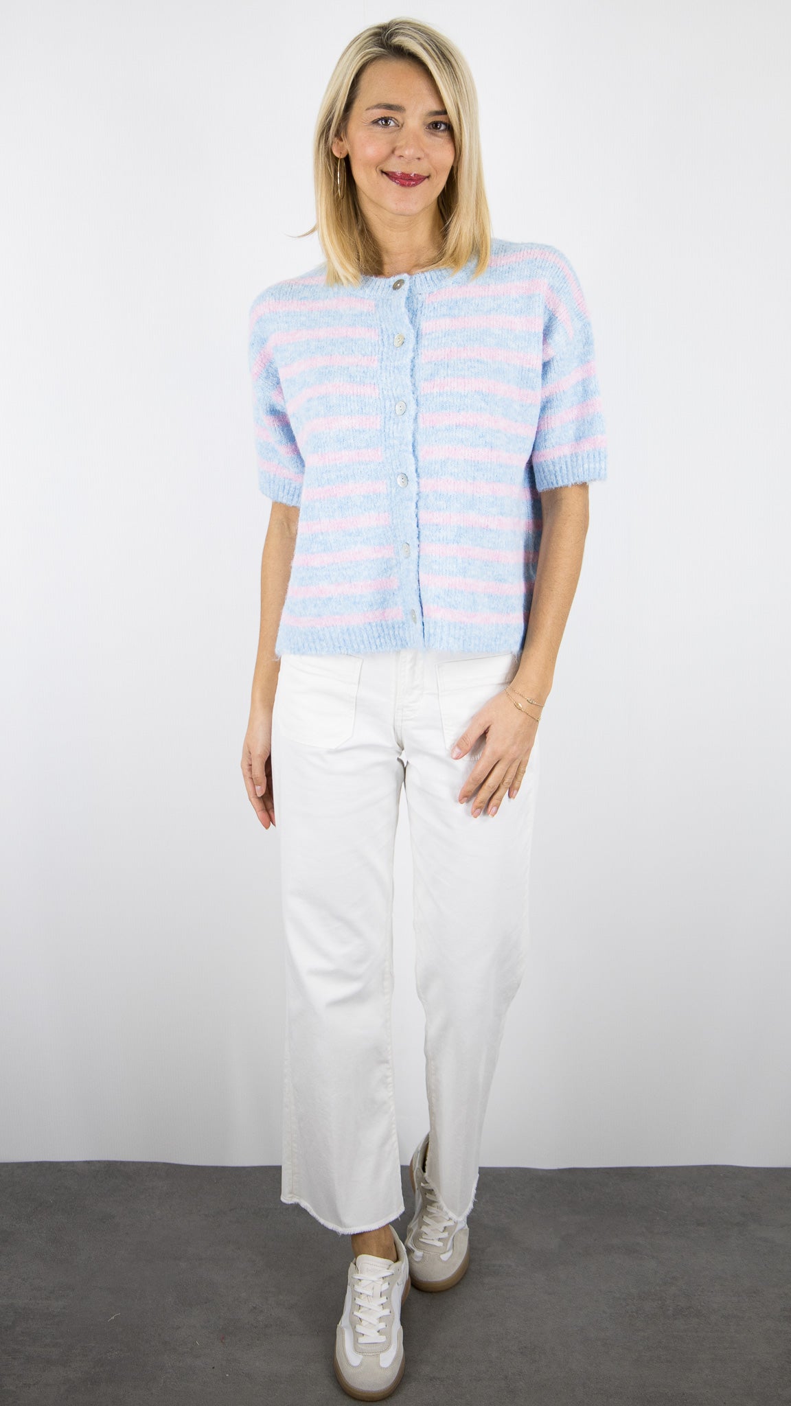 GILET RAYE BLEU MANCHES COURTES FEMME SEASON 16G307