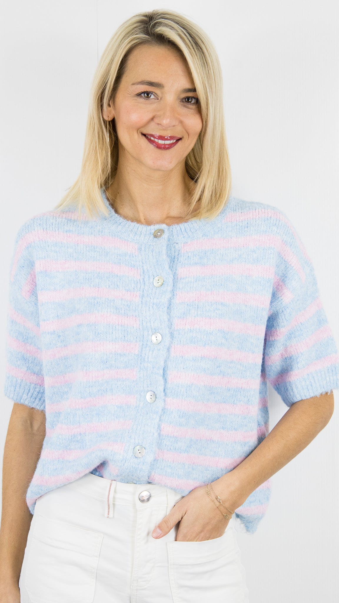 GILET RAYE BLEU MANCHES COURTES FEMME SEASON 16G307