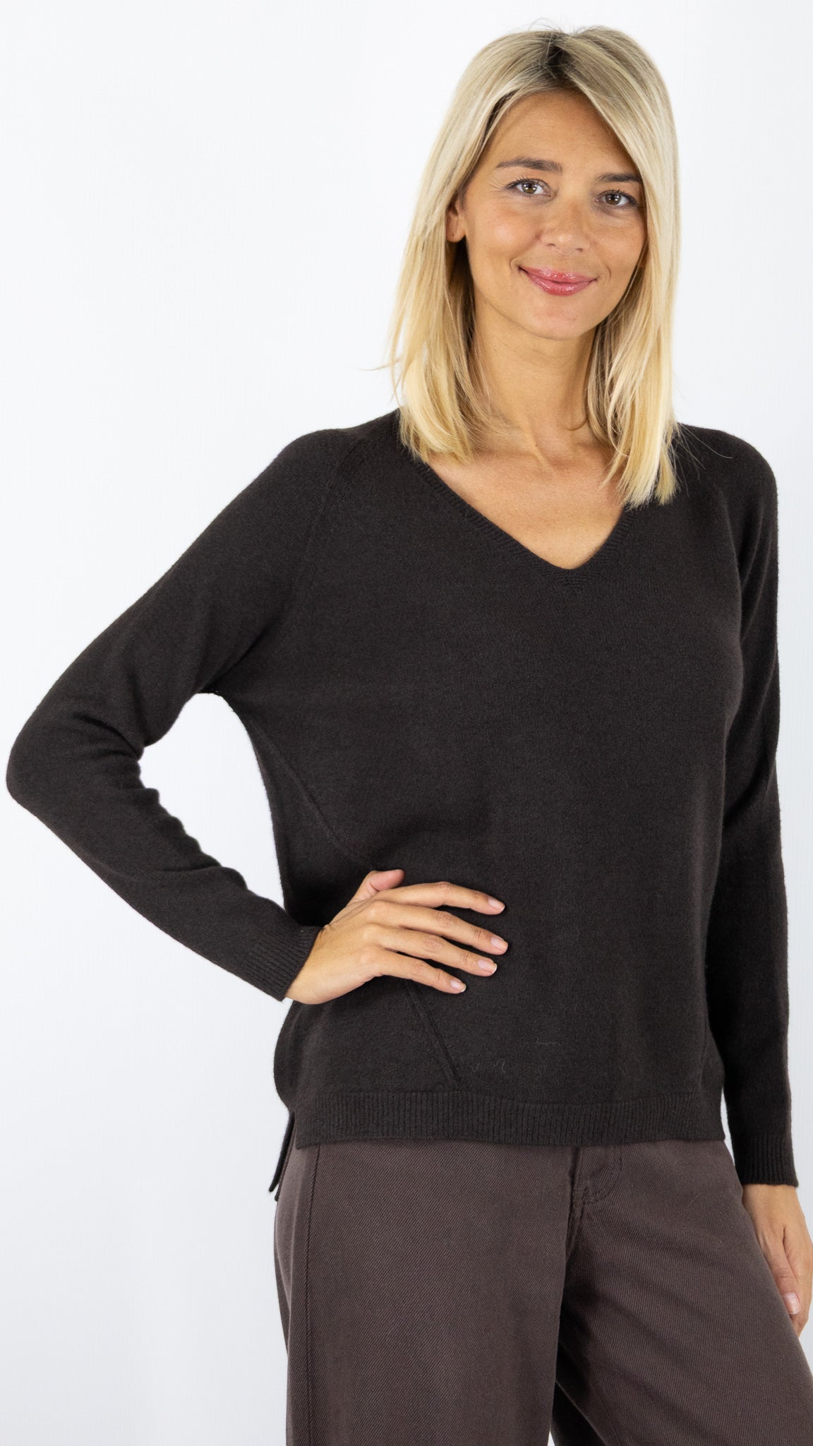 PULL COL V AMPLE 17032 MAX ET ENJOY#color_MARRON