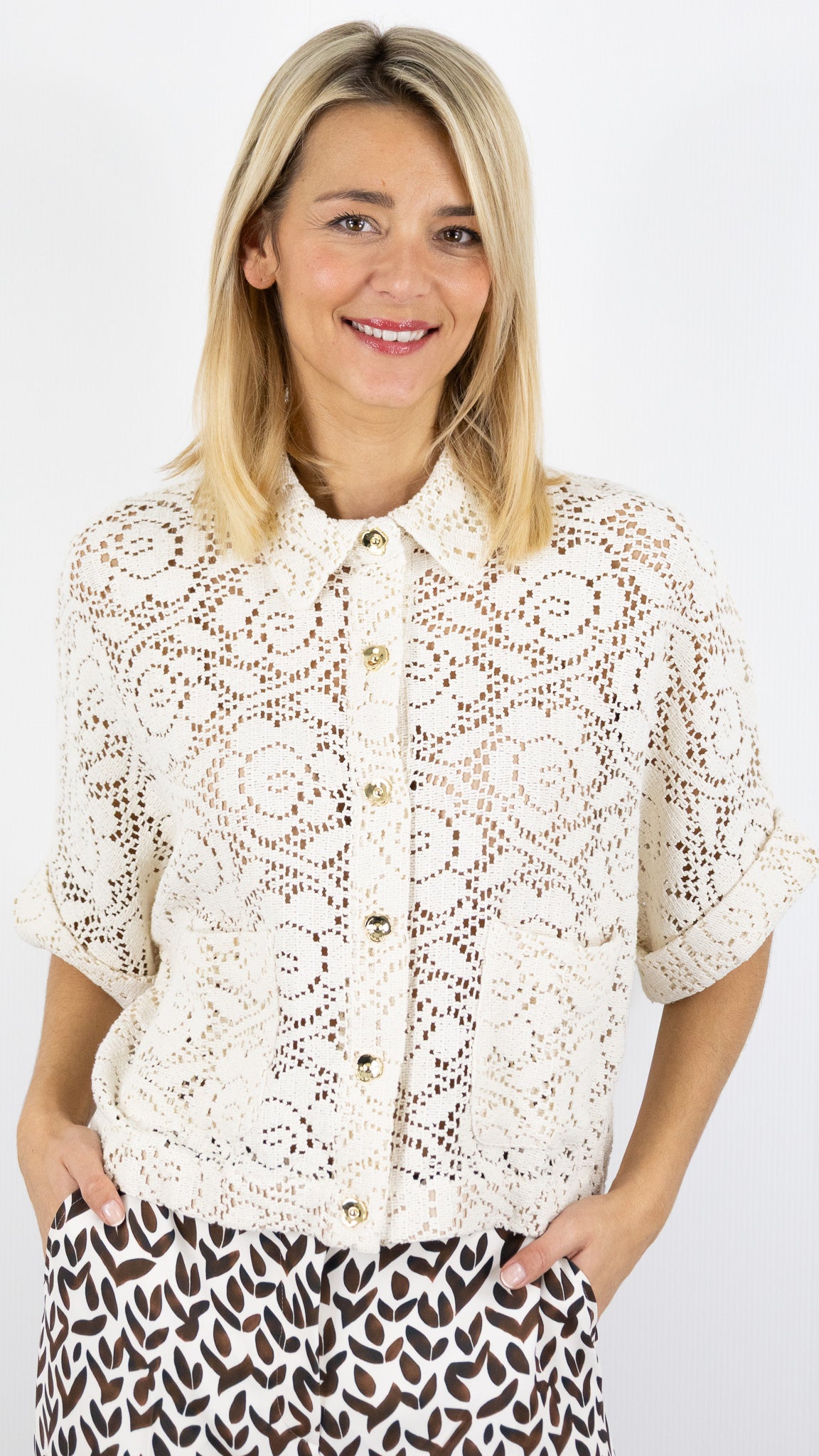 CHEMISE COURTE MANCHES COURTES EN CROCHET ECRU POUR FEMME CAROLINE BISS 1848