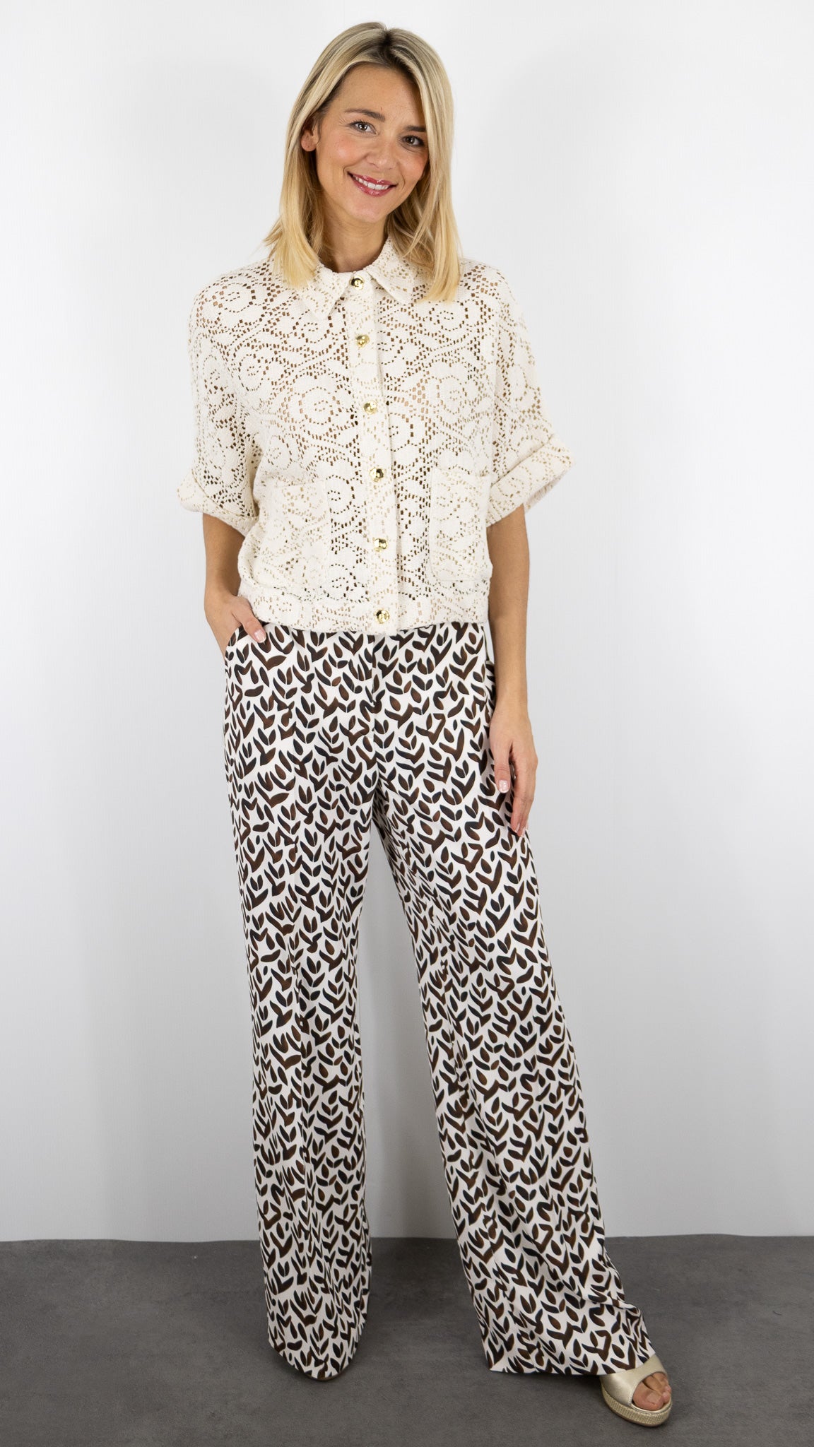 CHEMISE COURTE MANCHES COURTES EN CROCHET ECRU POUR FEMME CAROLINE BISS 1848