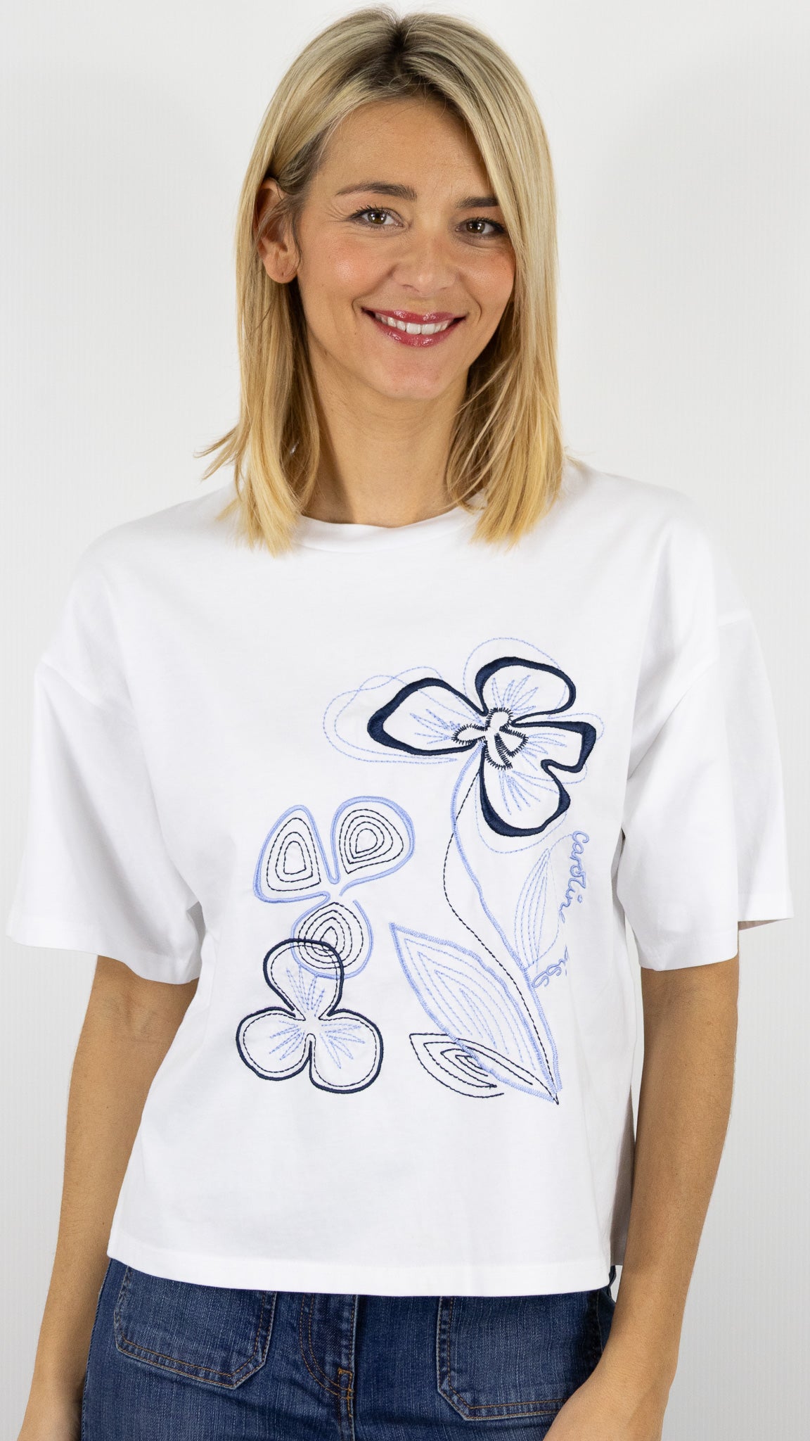 TEE-SHIRT DROIT BRODE EN COTON POUR FEMME CAROLINE BISS 1902